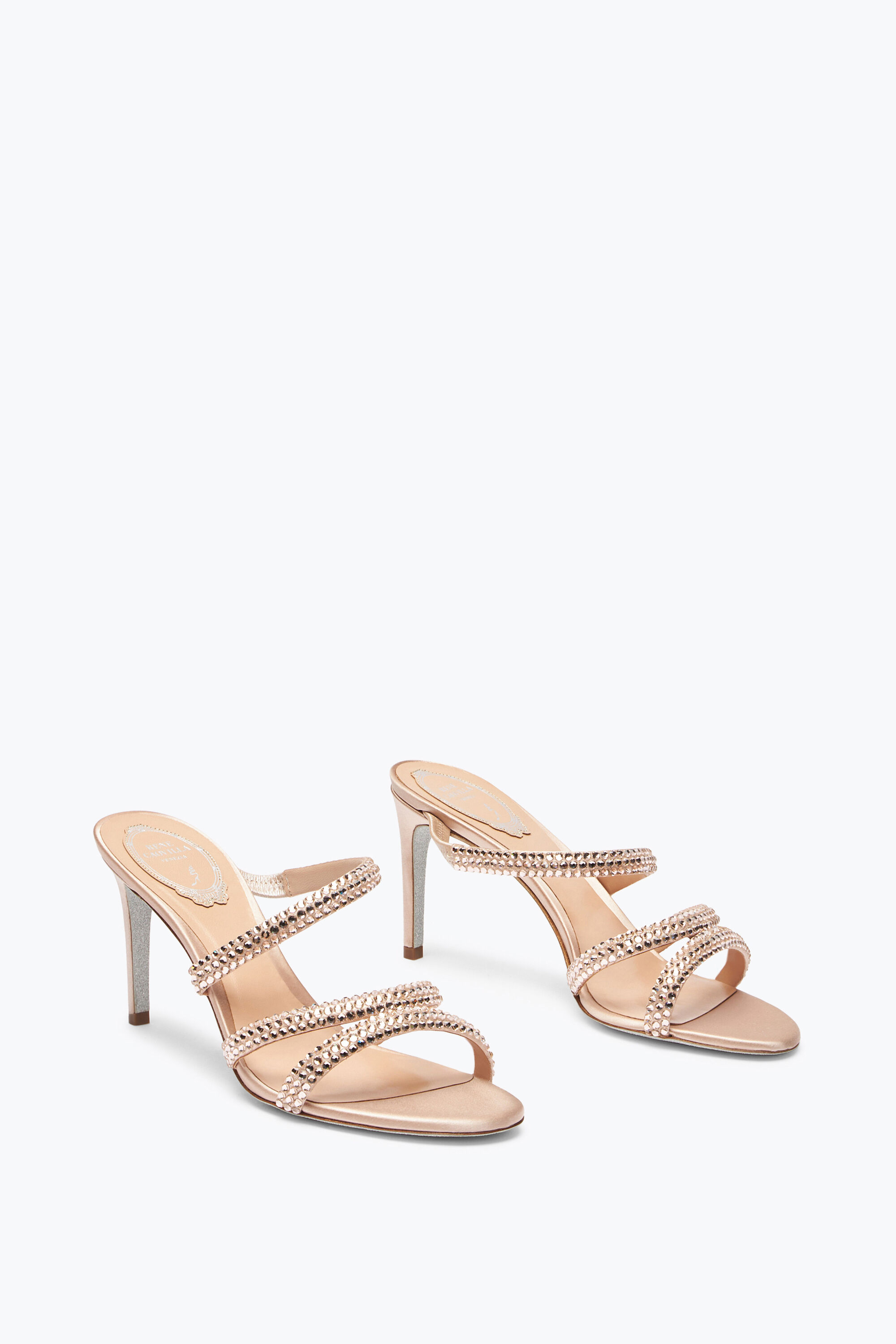 Jeweled Lisa Nude Slider Sandal With Crystals 80 | Rene Caovilla®