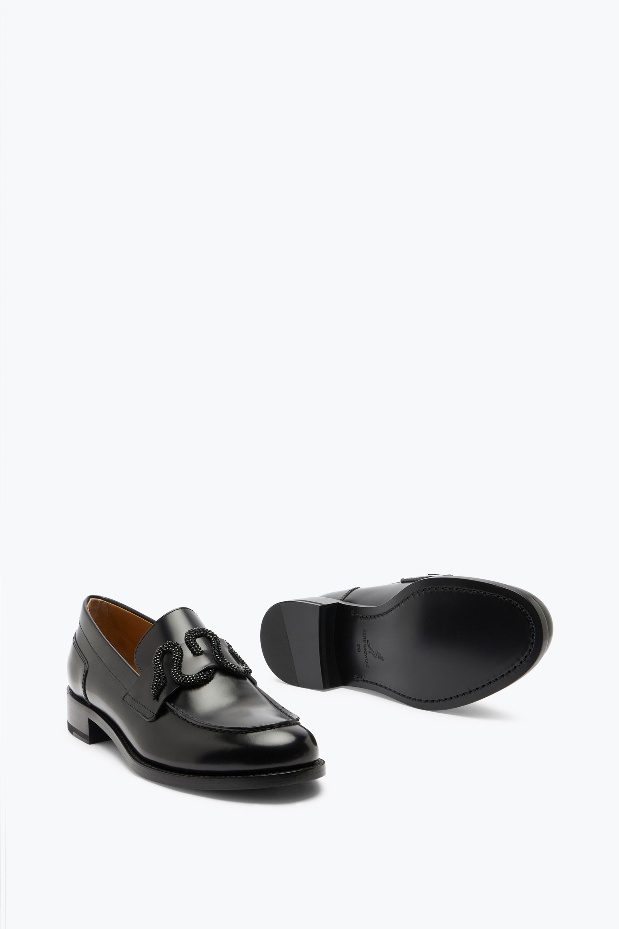 VIP【関税送料無料】希少 RENE CAOVILLA BLACK LEATHER FLATS Jeweled Morgana Black Loafer 20 | Rene Caovilla®
