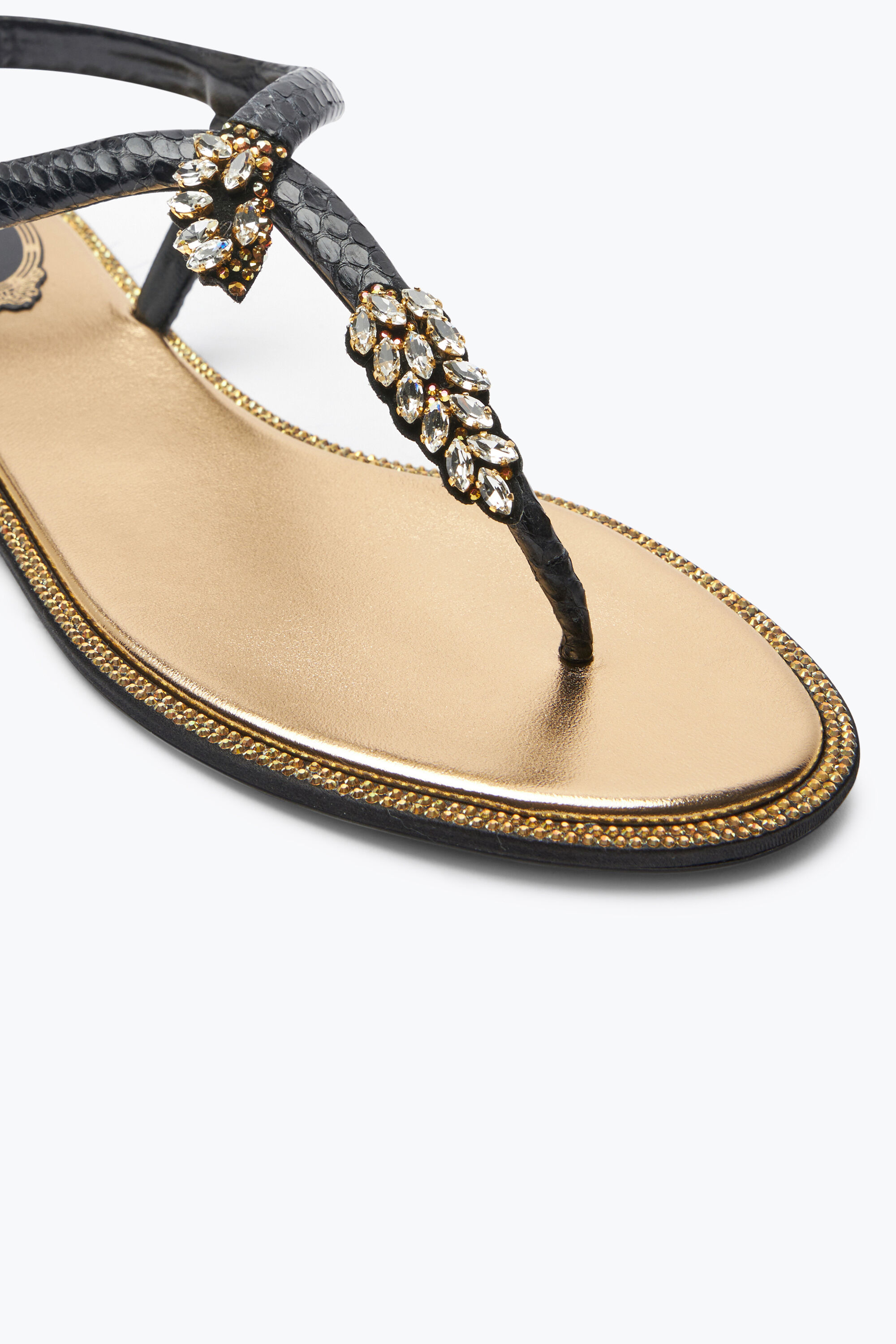 Jeweled Katy Black And Gold Thong Sandal 10 Rene Caovilla