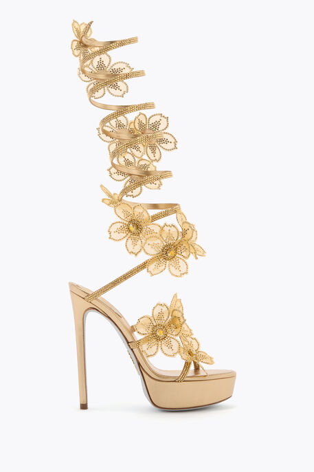 SUPER PEACH FLOWER GOLD PLATFORM SANDAL 130