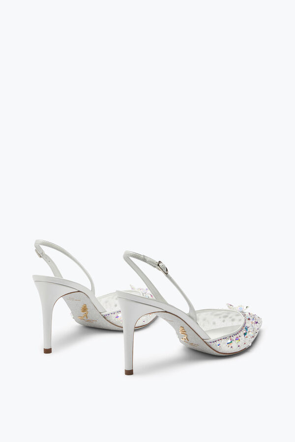 Cinderella Slingback in Wei&szlig; mit Kristallen 80