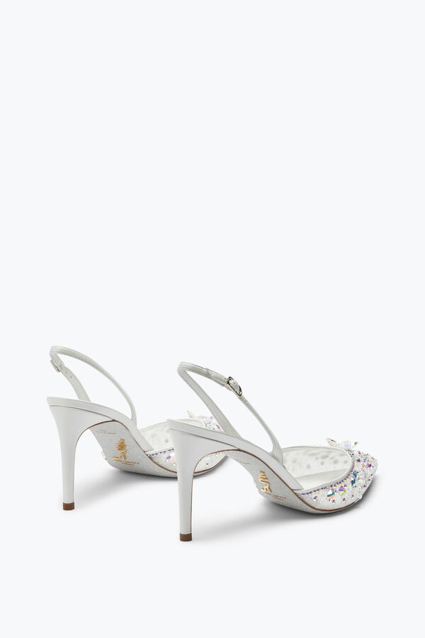 Escarpin slingback Cinderella blanc avec cristaux 80