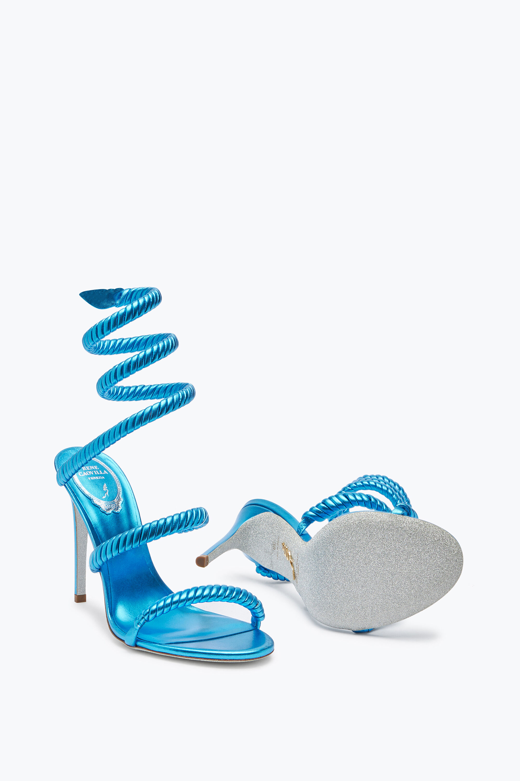Jeweled Cleo Light Blue Sandal 105 Rene Caovilla