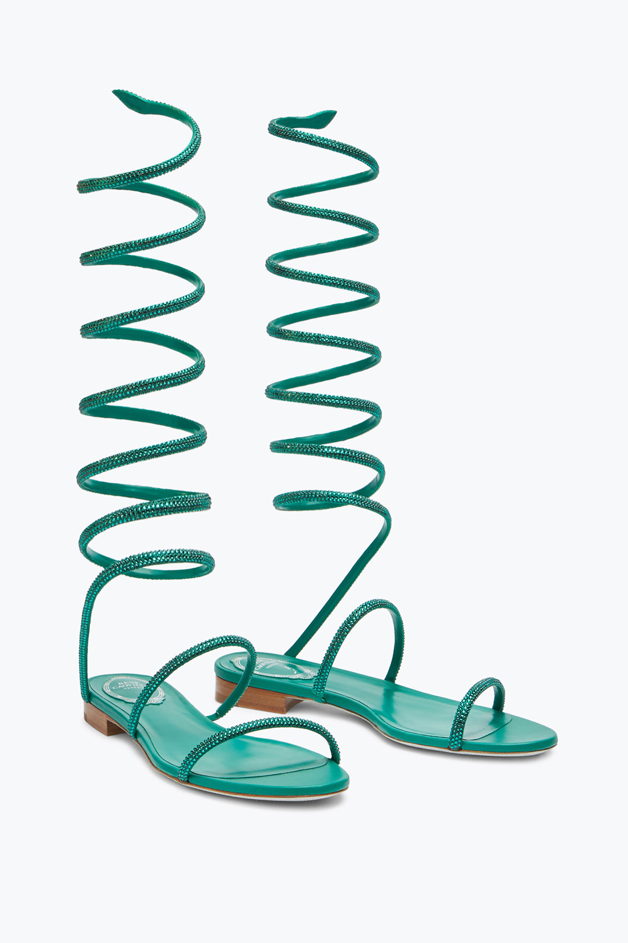 Jeweled Supercleo Crystal Emerald Green Sandal 10 Rene Caovilla