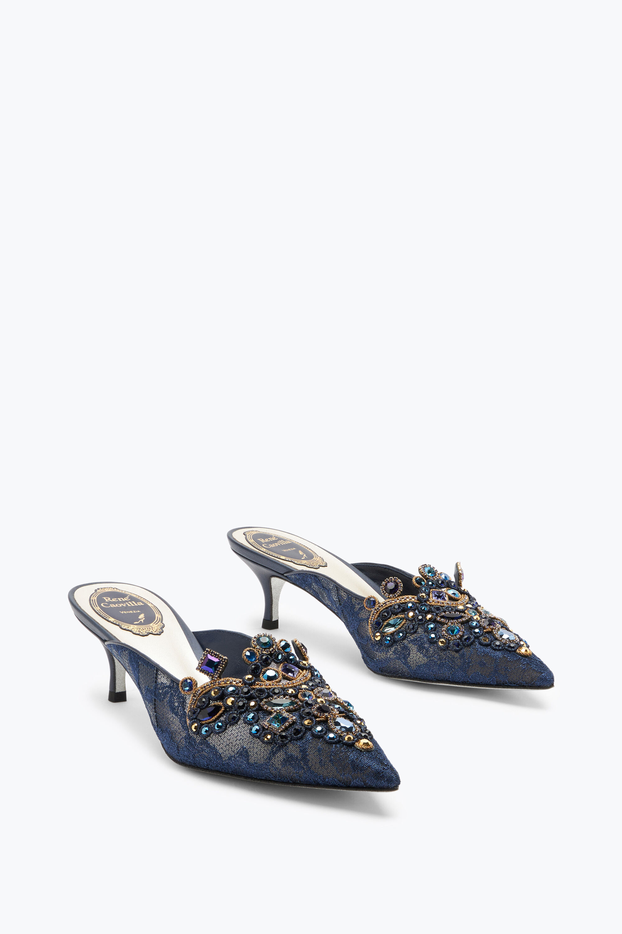 Mules Mule Veneziana Encre Bleue Avec Strass 50 en Bleu pour Femme Rene Caovilla