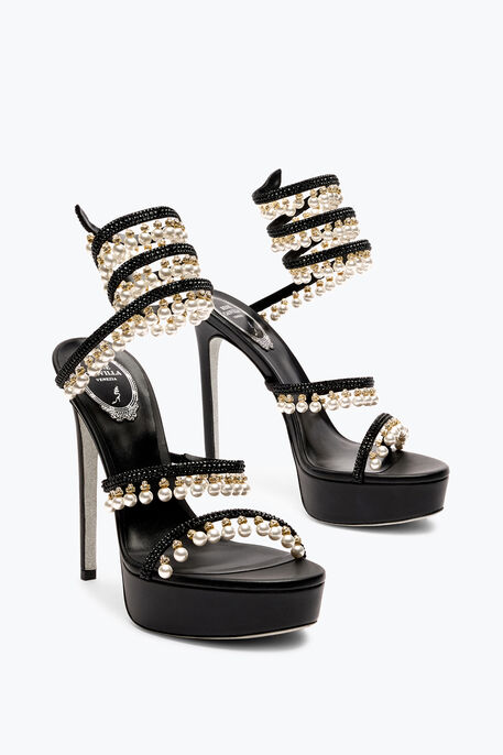 CHANDELIER BLACK PLATFORM SANDAL WITH PEARLS 130 CHANDELIER BLACK PLATFORM SANDAL WITH PEARLS 130