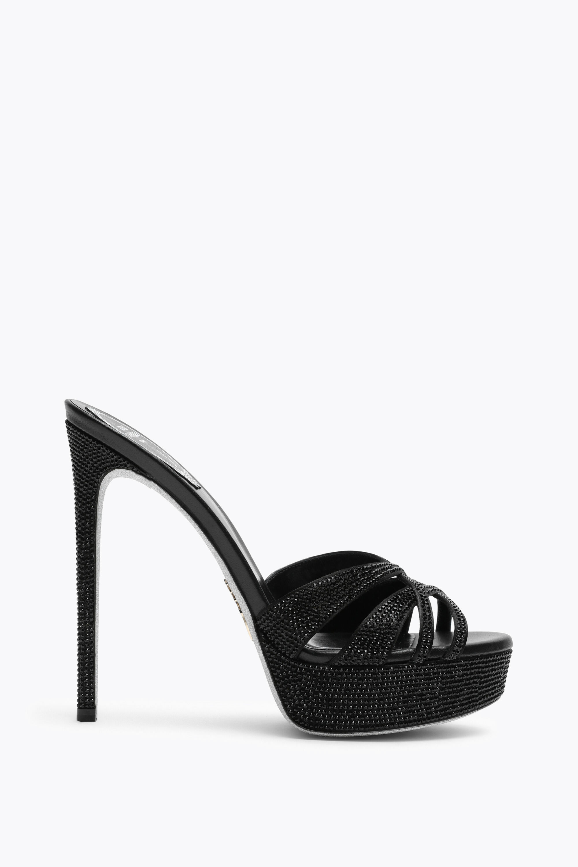 Jeweled Dania Black Platform Mule 130 | Rene Caovilla® Jeweled Dania Black Platform Mule 130 | Rene Caovilla®