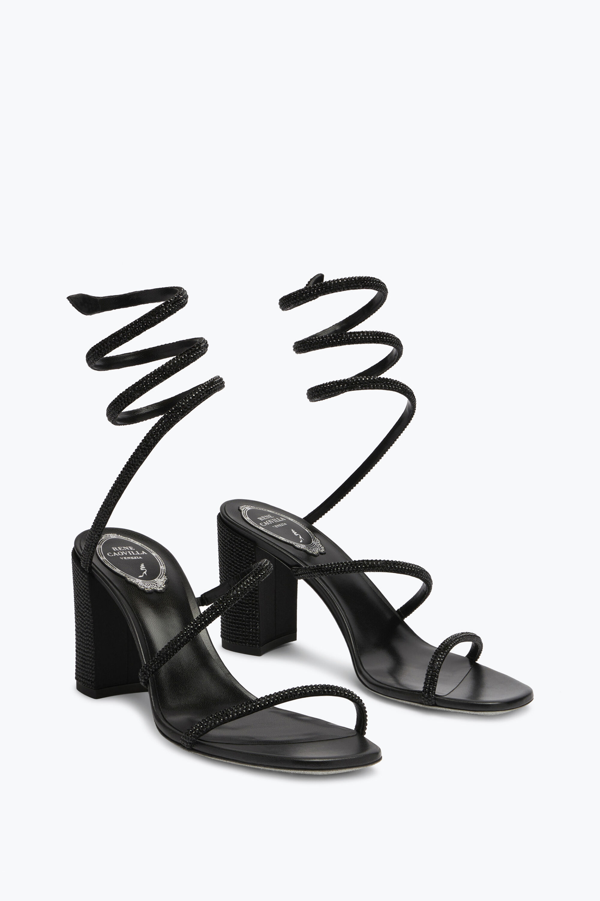 暮らしに便利なアイテム Crystal Block-Heeled Cleo Jeweled Black Rene | 80 Sandal 靴