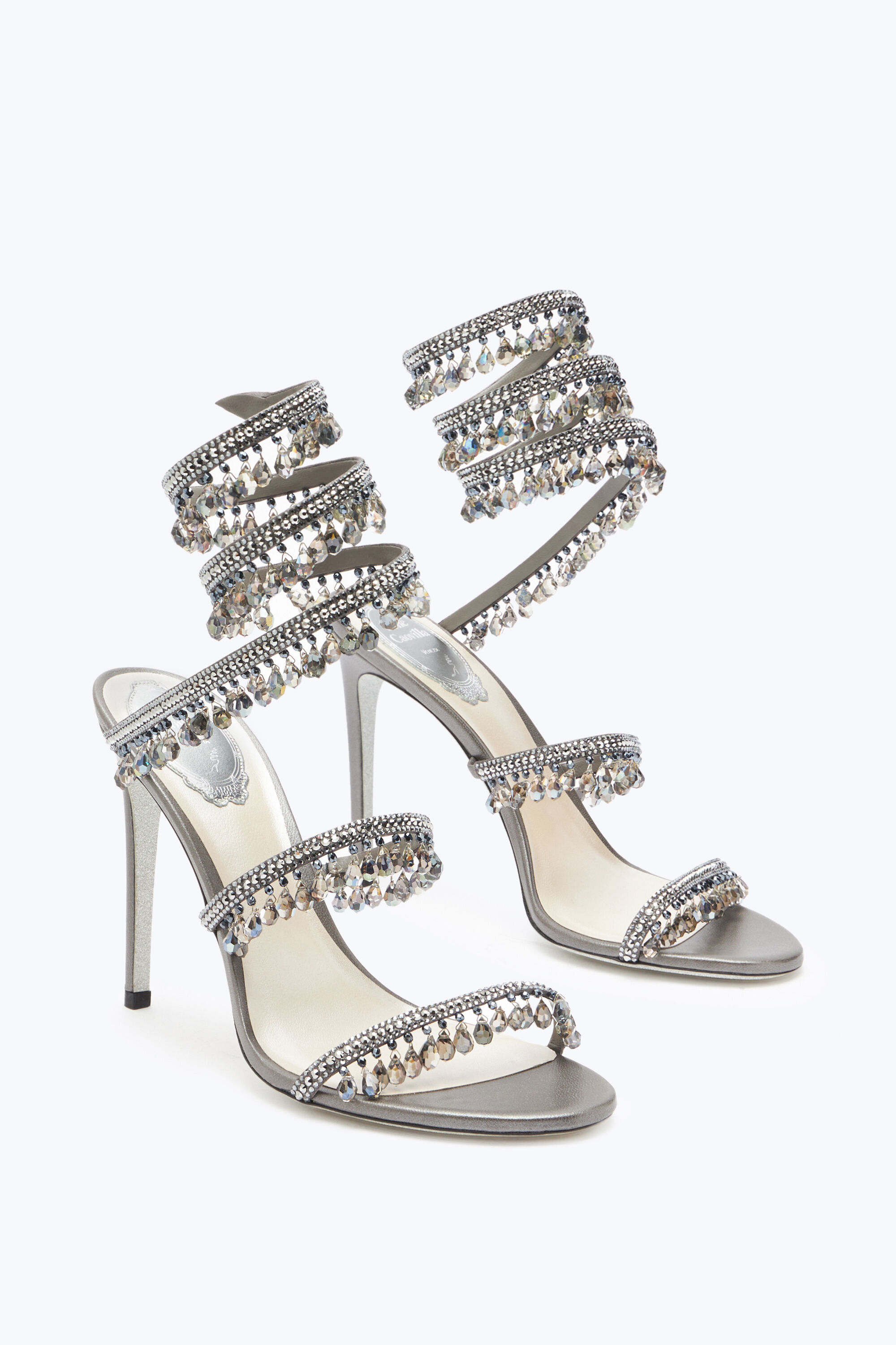 Jeweled Chandelier Crystal Pearl Gray Sandal 105 Rene Caovilla