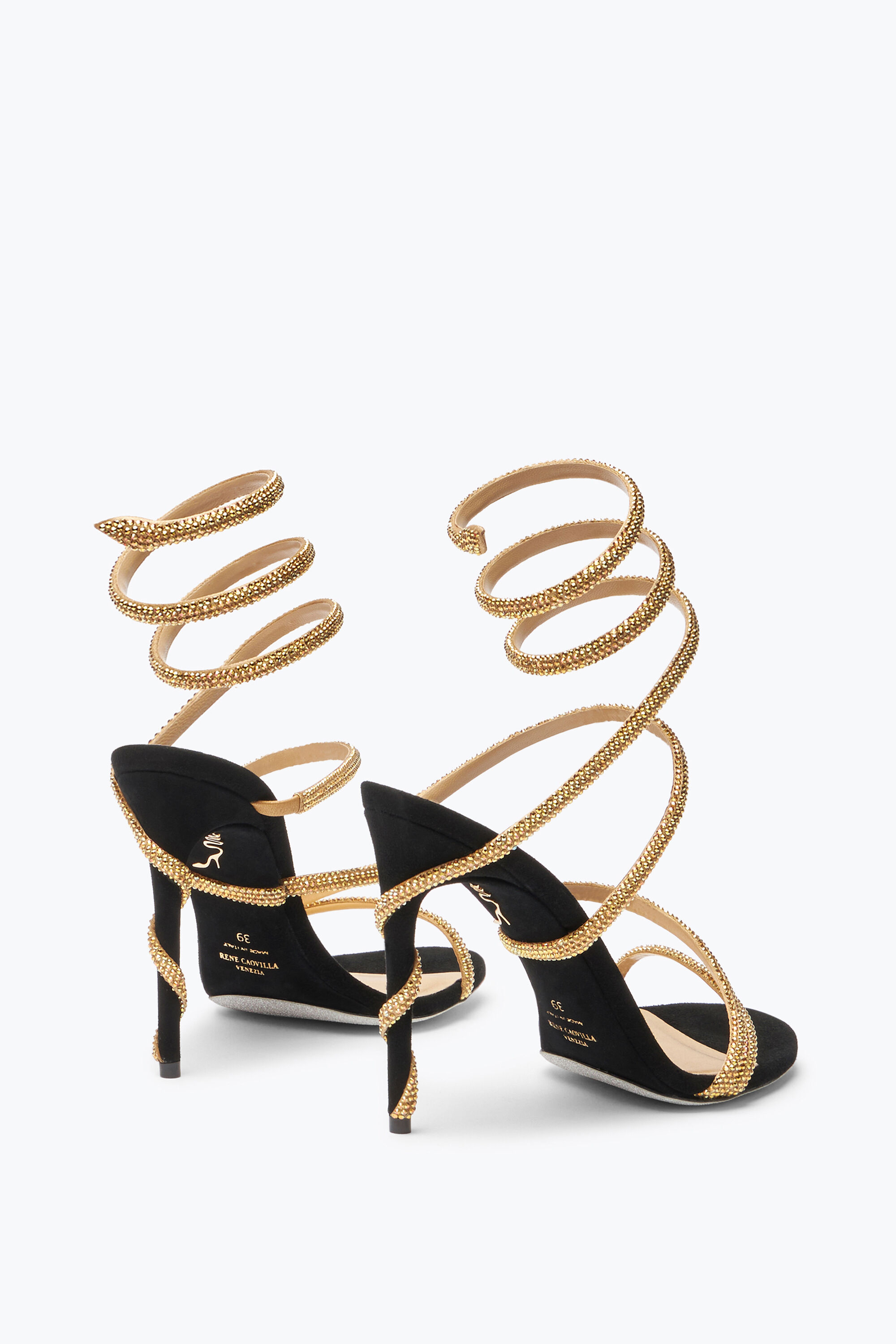 Jeweled Margot Black And Gold Sandal 105 Rene Caovilla