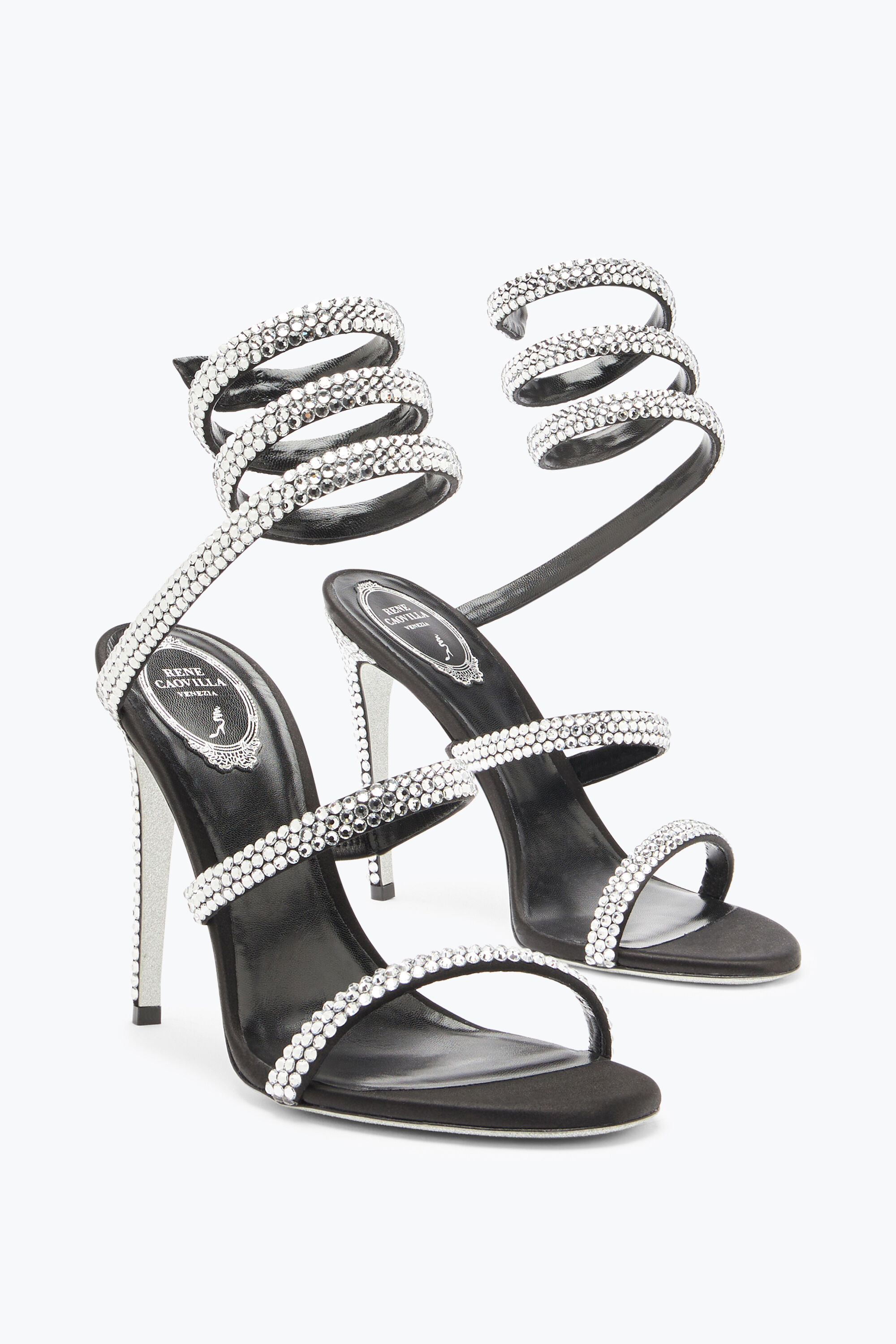 Jeweled Cleo Black Sandal With Silver Crystals 105 Rene Caovilla