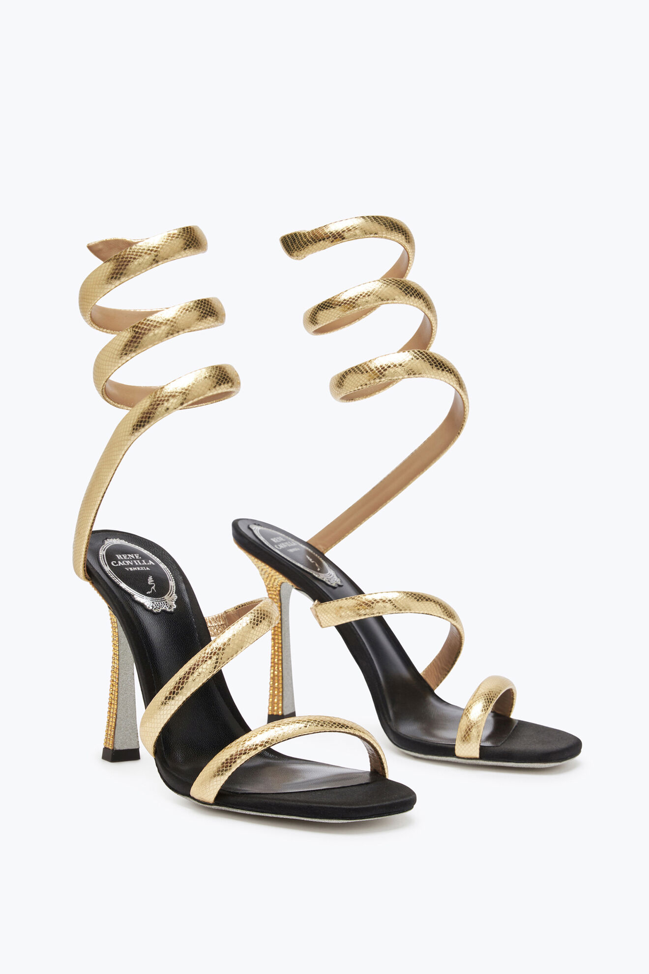 Cleopatra Black-Gold Sandal 105 Sandals in Gold for Women | Rene Caovilla®