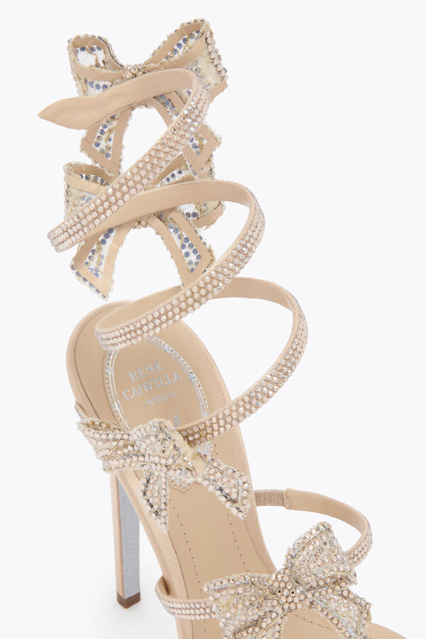 Jeweled CLEO RIBBON CHAMPAGNE PLATFORM SANDAL 130 | Rene Caovilla®