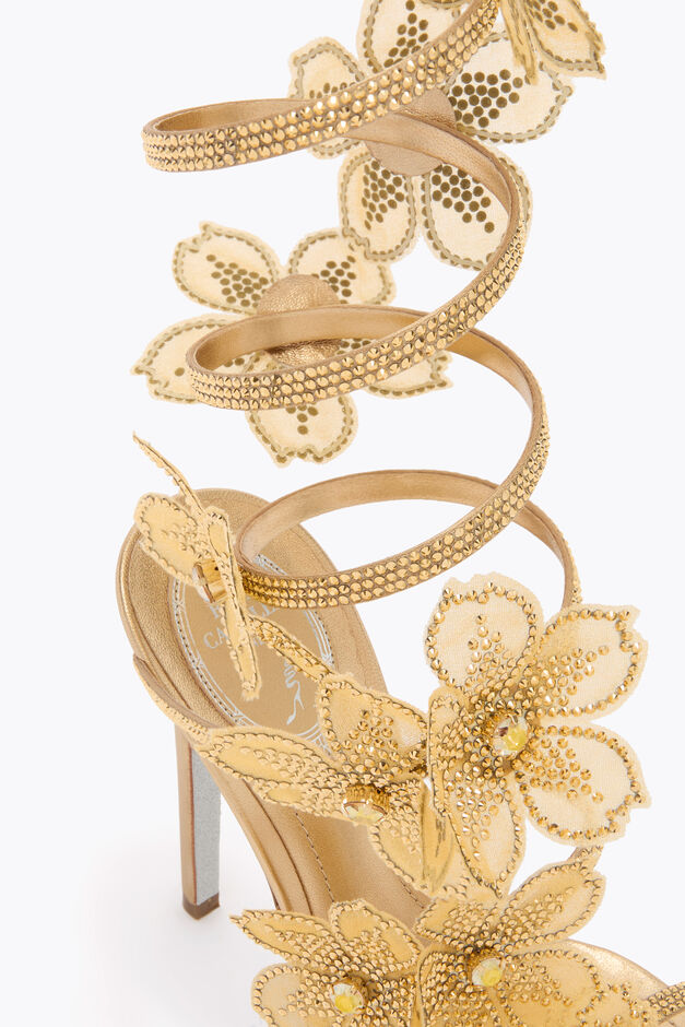 SUPER PEACH FLOWER GOLD PLATFORM SANDAL 130