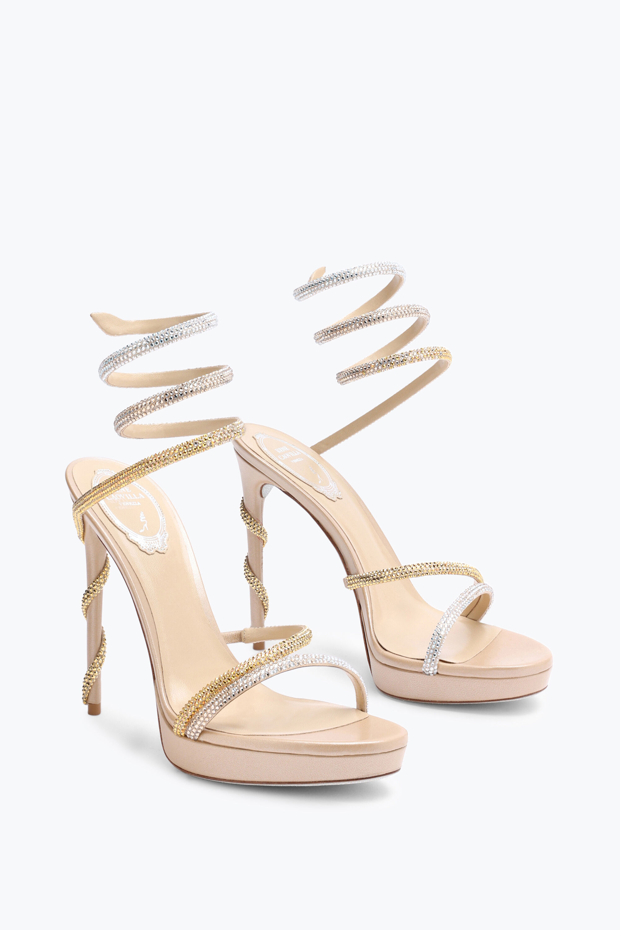 Sandalo Con Plateau Margot Con Cristalli Oro E Argento 120 Sandali gioiello Rene Caovilla