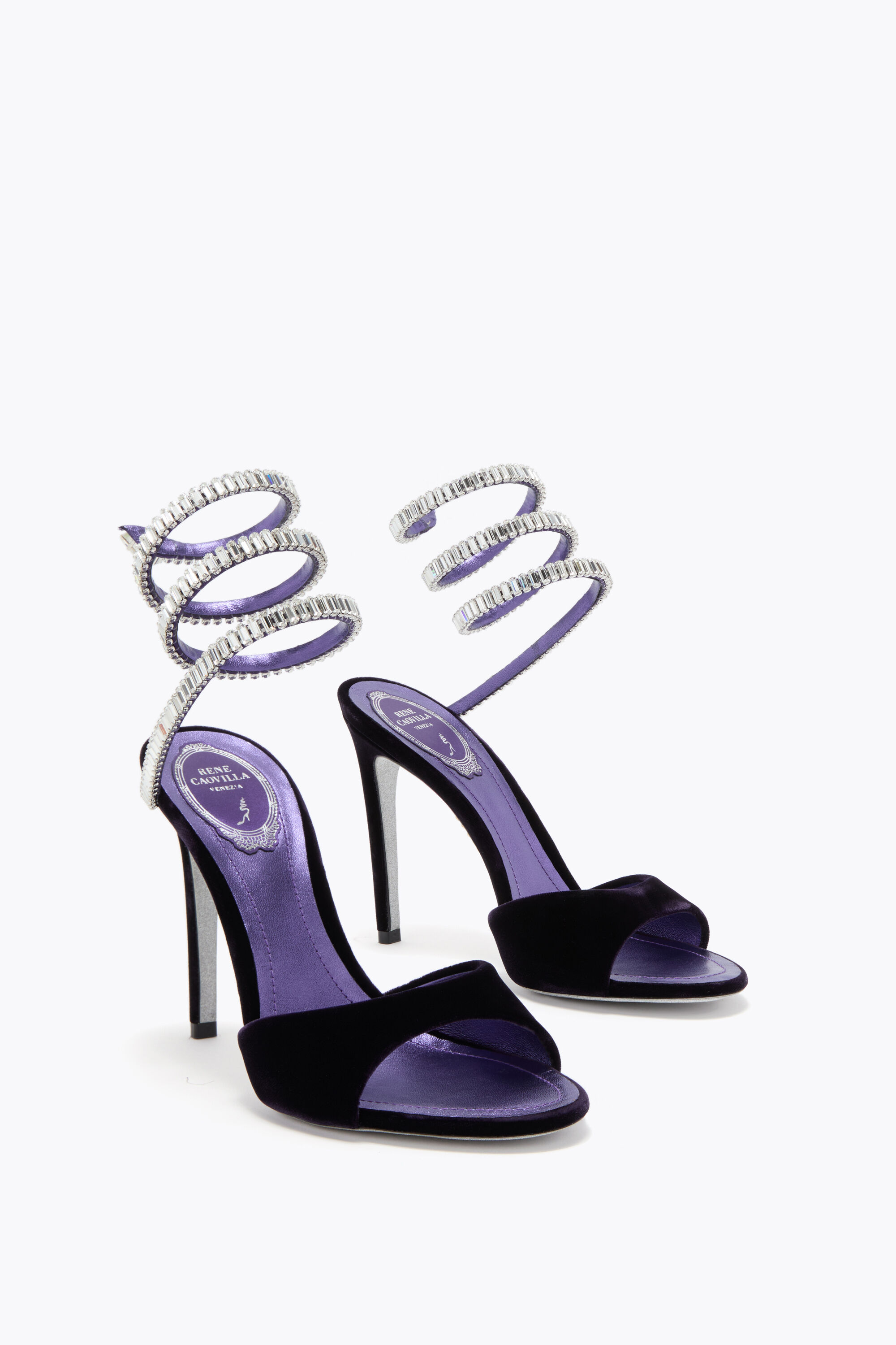 Jeweled SPARK SANDAL IN PURPLE VELVET 105 | Rene Caovilla®