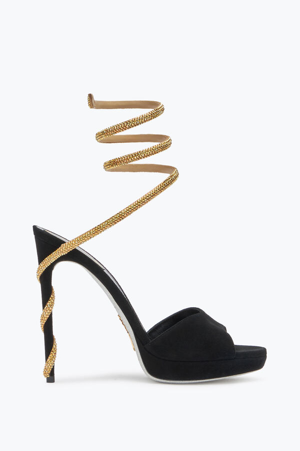 Margot Black Suede And Gold Platform Sandal 120