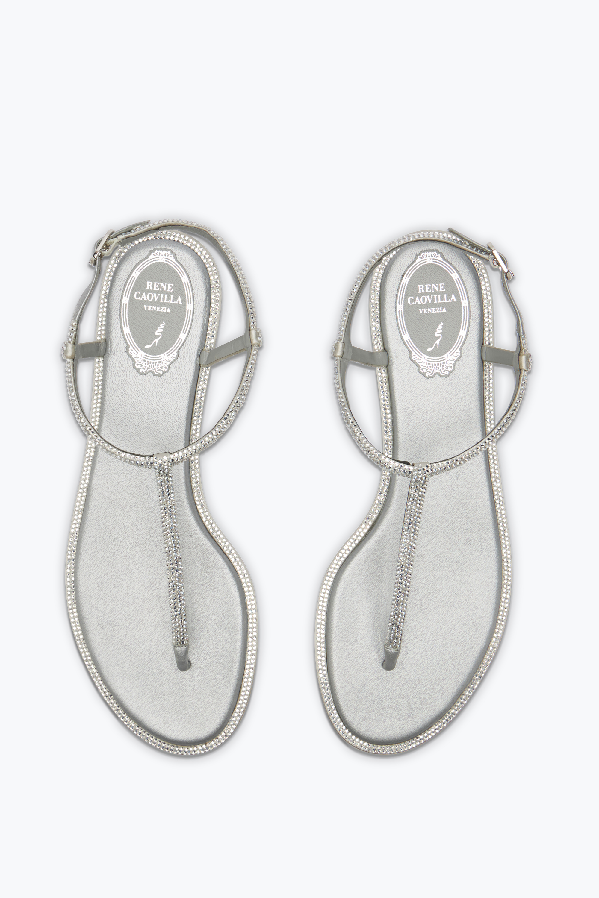 René Caovilla Strass T-strap Thong Sandals In Metallic