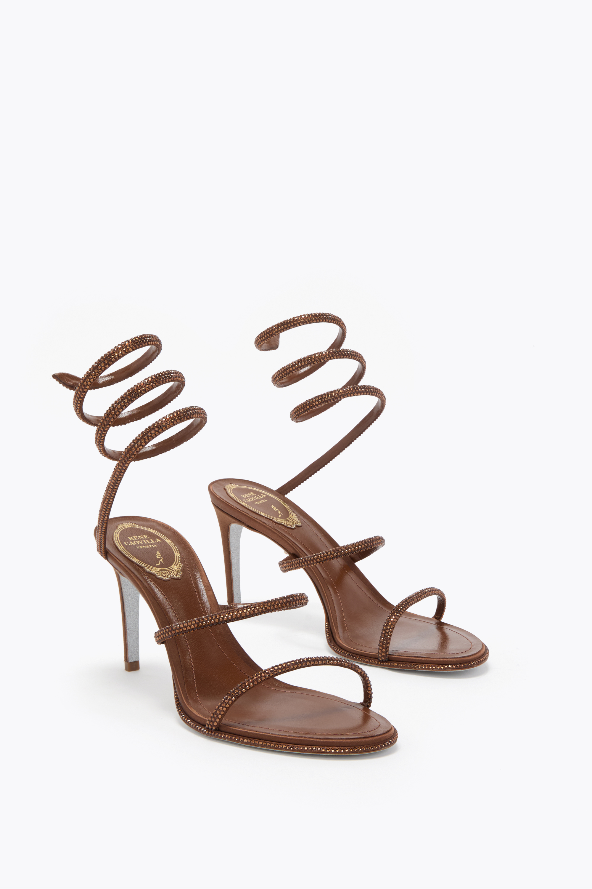 René Caovilla Womens Cleo Ii 105 Crystal-embellished Leather Heeled Sandals Brow In Brown