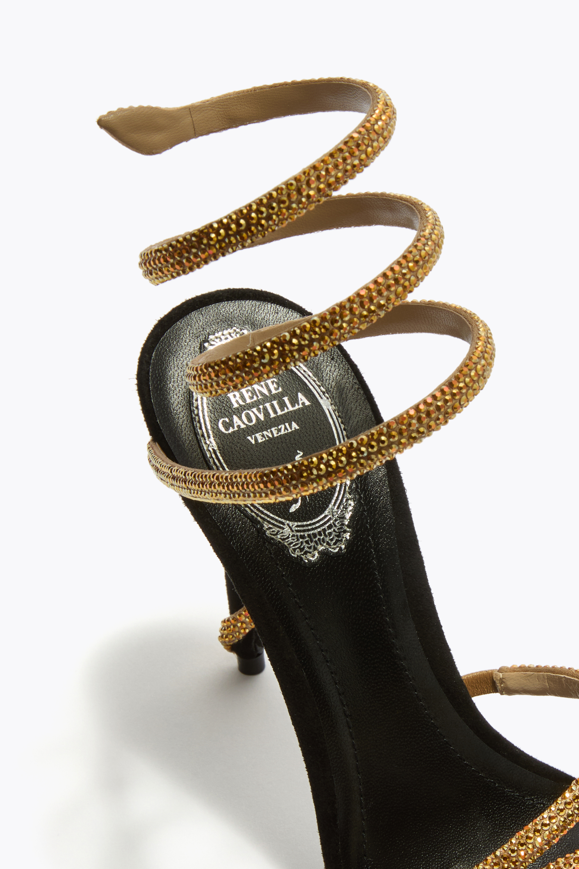 René Caovilla Crystal-embellished Stiletto Sandals With Spiraled Strap In Black