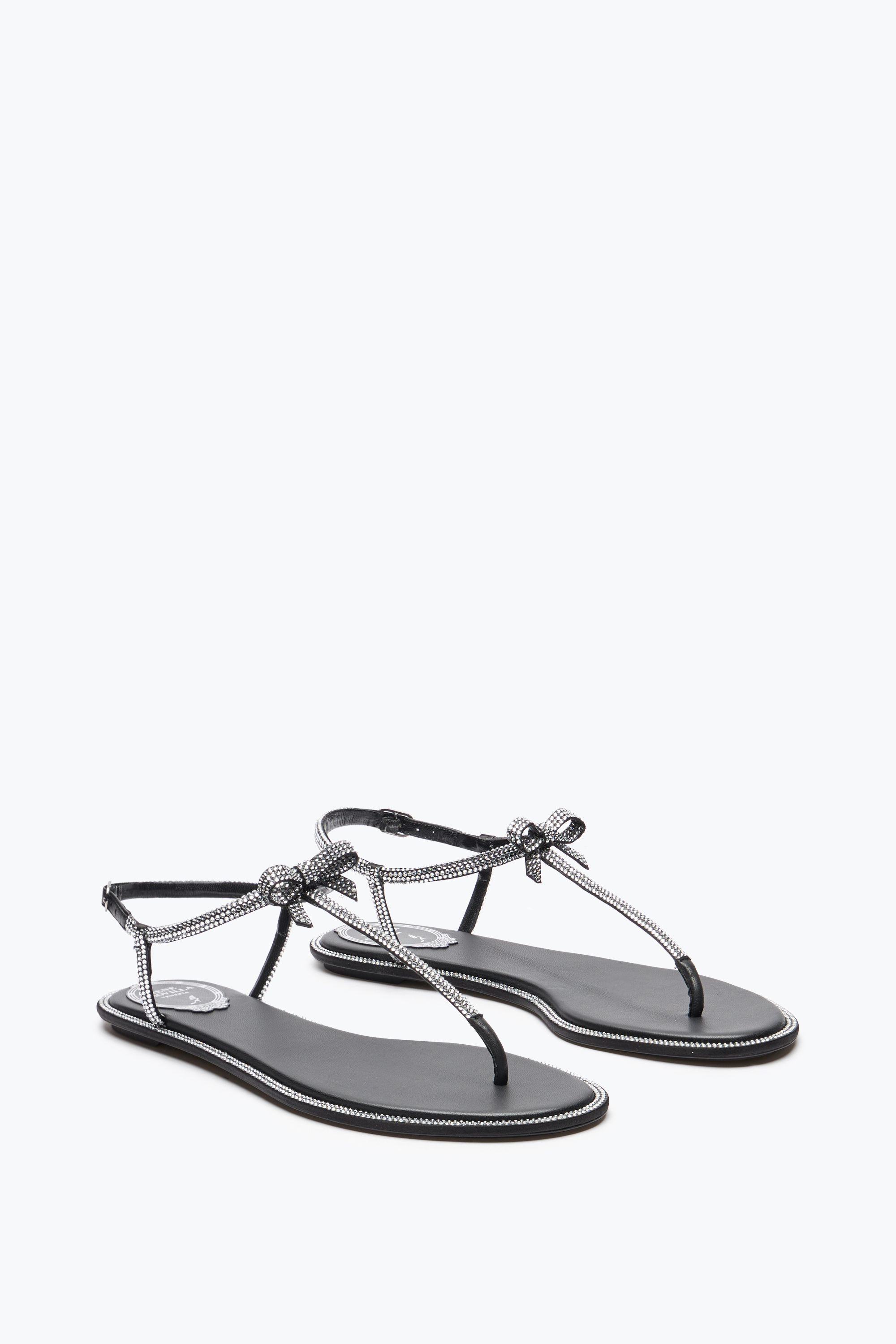 René Caovilla Satin Leather Sandals Bow Detail In R001v065