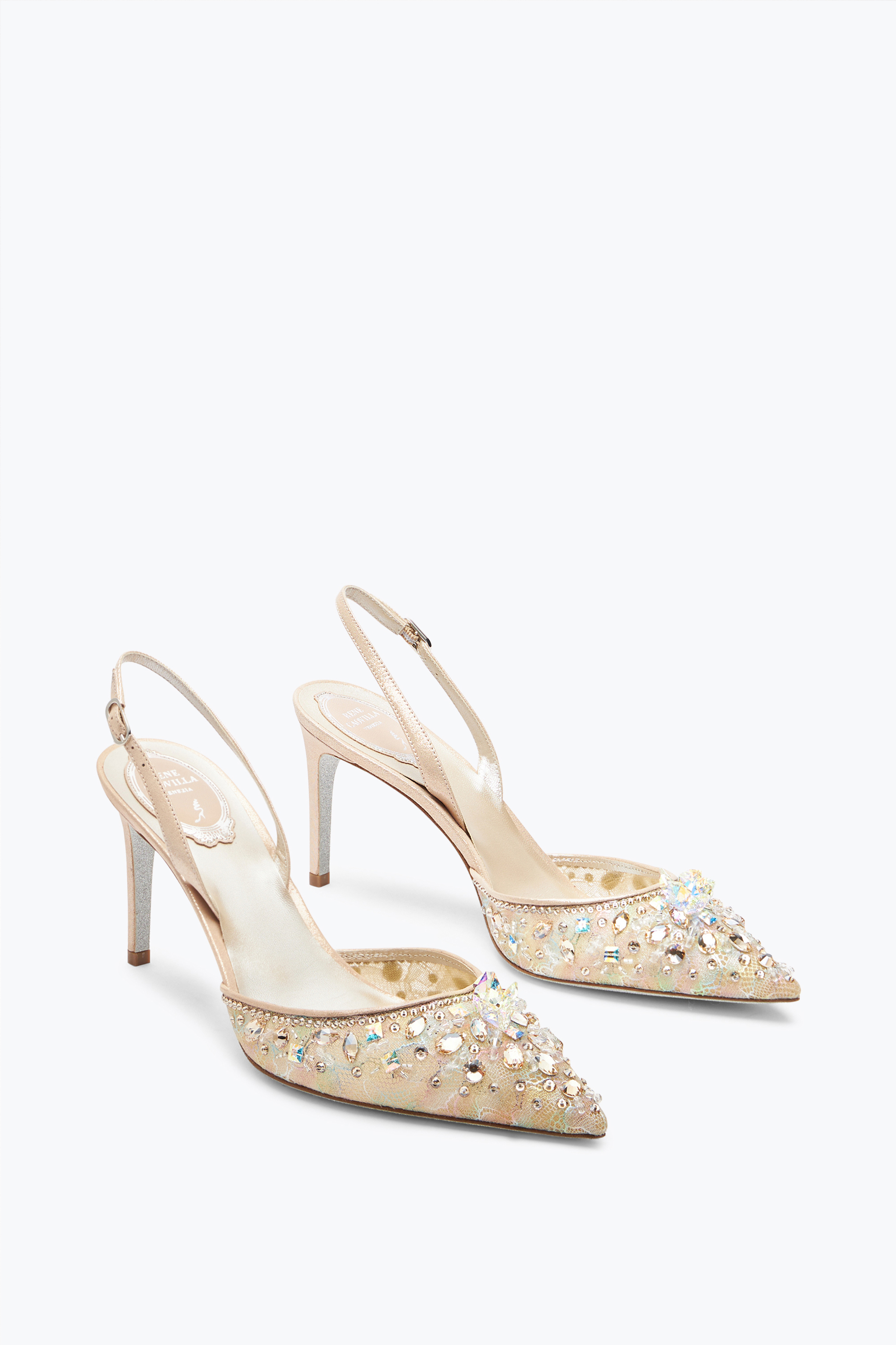  Ren&eacute; Caovilla Ren&eacute; Caovilla Cinderella Slingback 80 In Honig Mit Kristallen Frau  Honig 