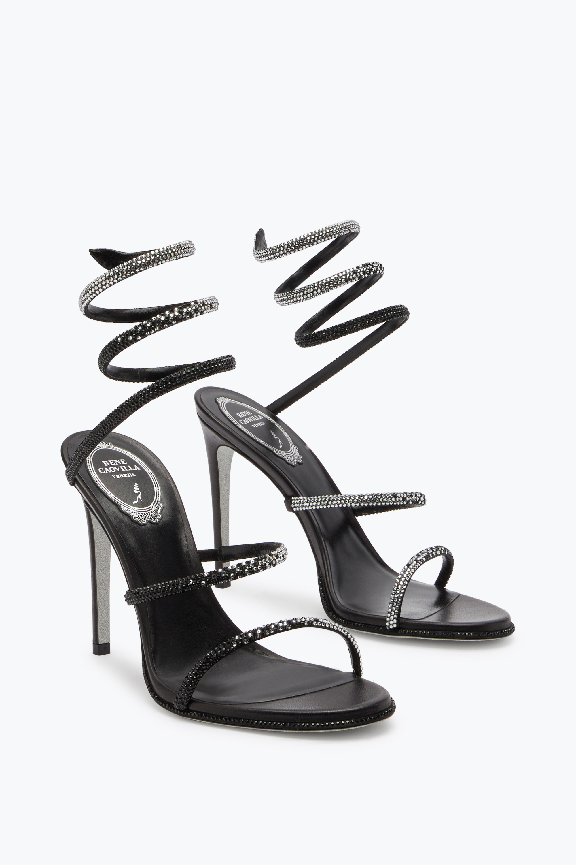René Caovilla Cleo Crystal-embellished Strap Sandal 105 In Grey Jet