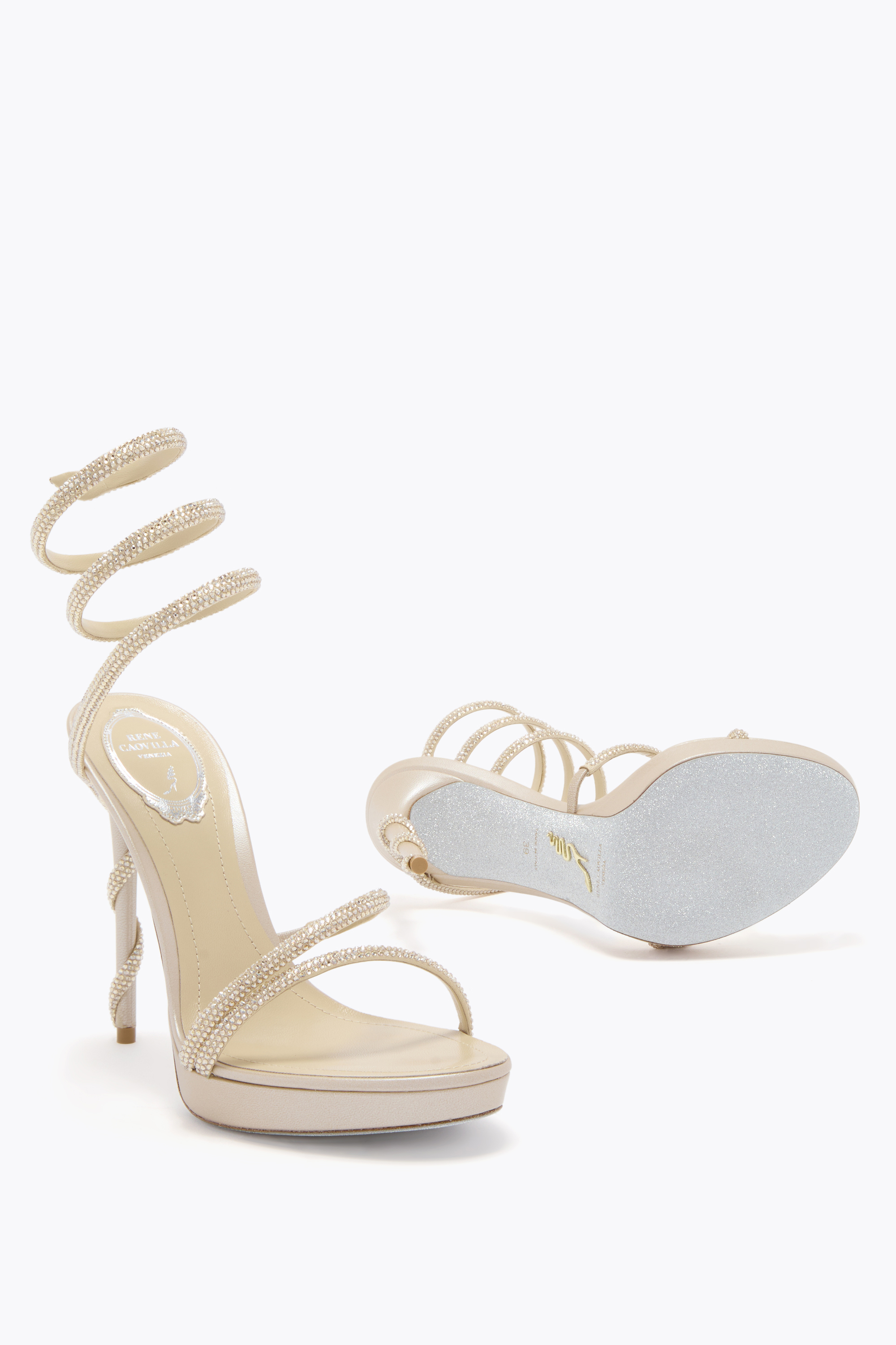 René Caovilla Margot Champagne Platform Sandal 120 In Gold