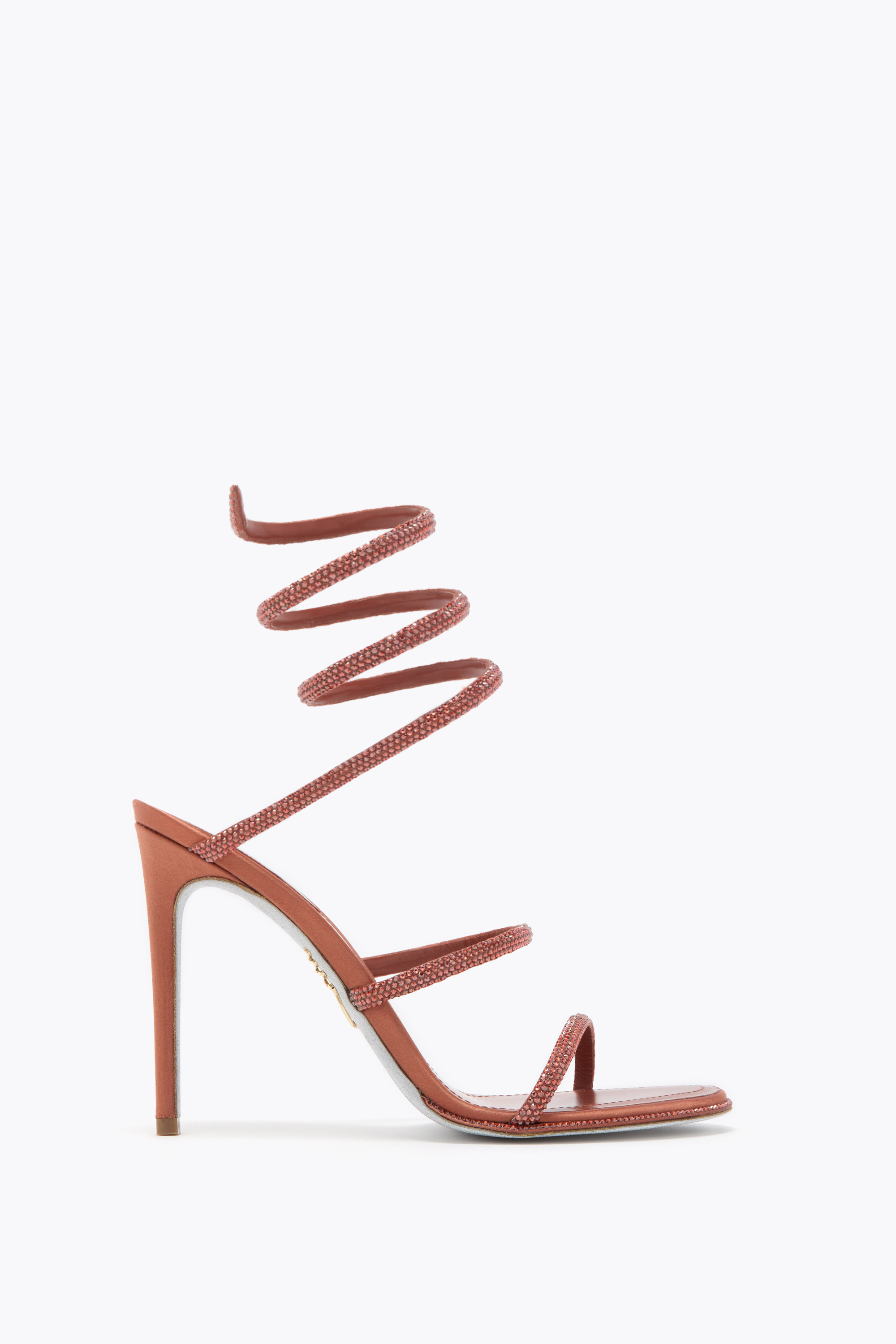 René Caovilla Cleo Rust Satin/red Flame Strass Sandal In Multi