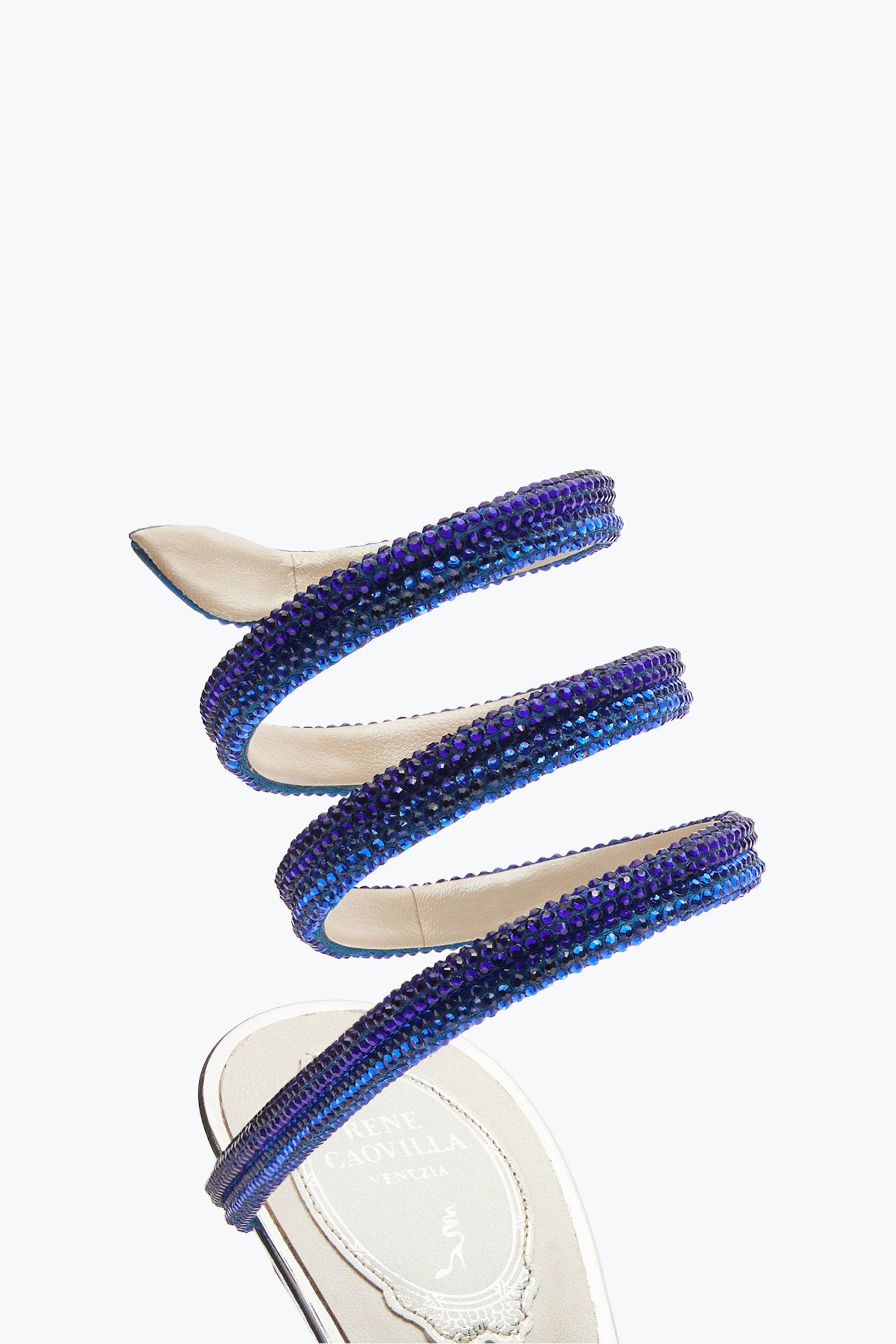 René Caovilla Cleo Silver Sandal With Blue Degradé Crystals 105