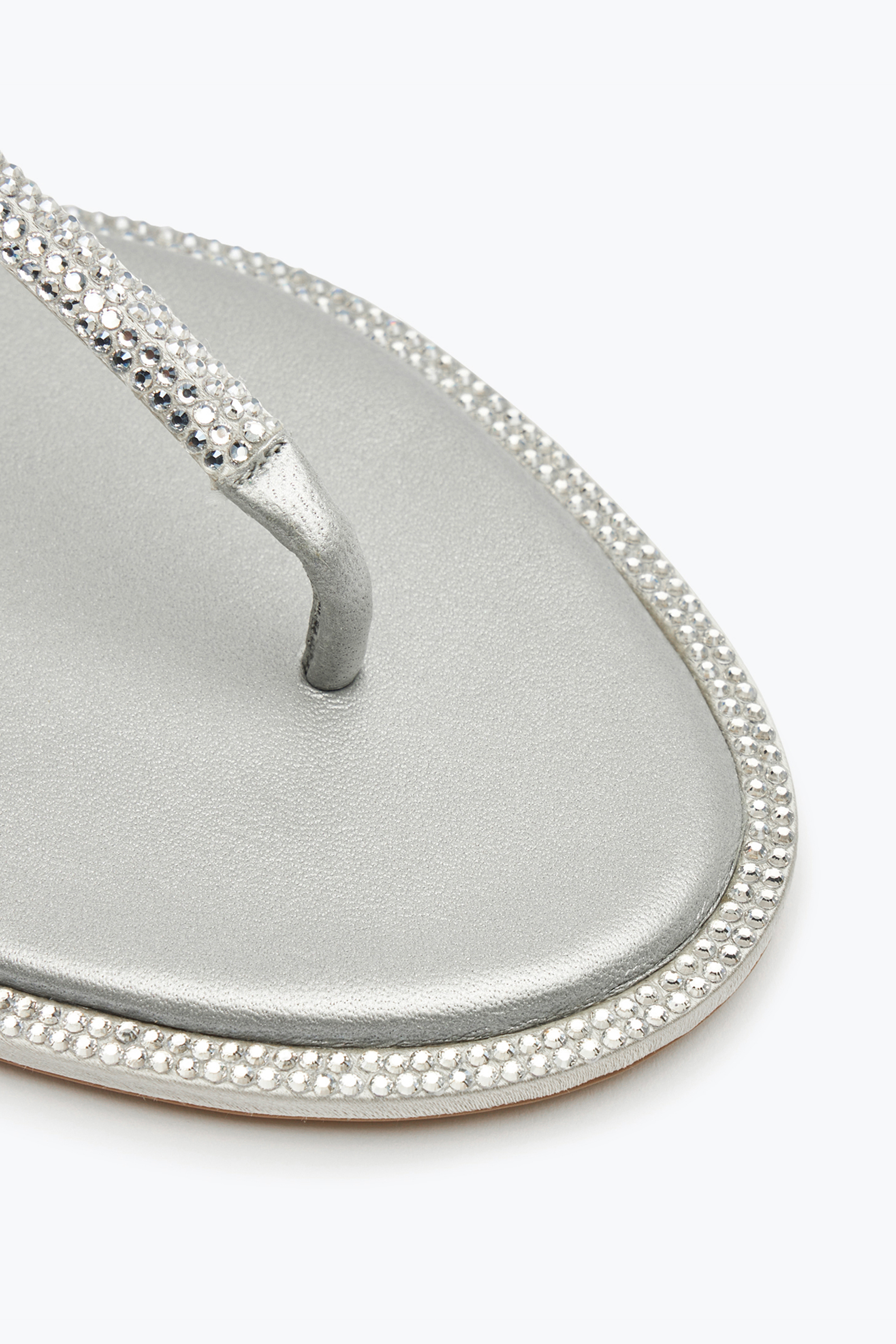 René Caovilla Strass T-strap Thong Sandals In Metallic