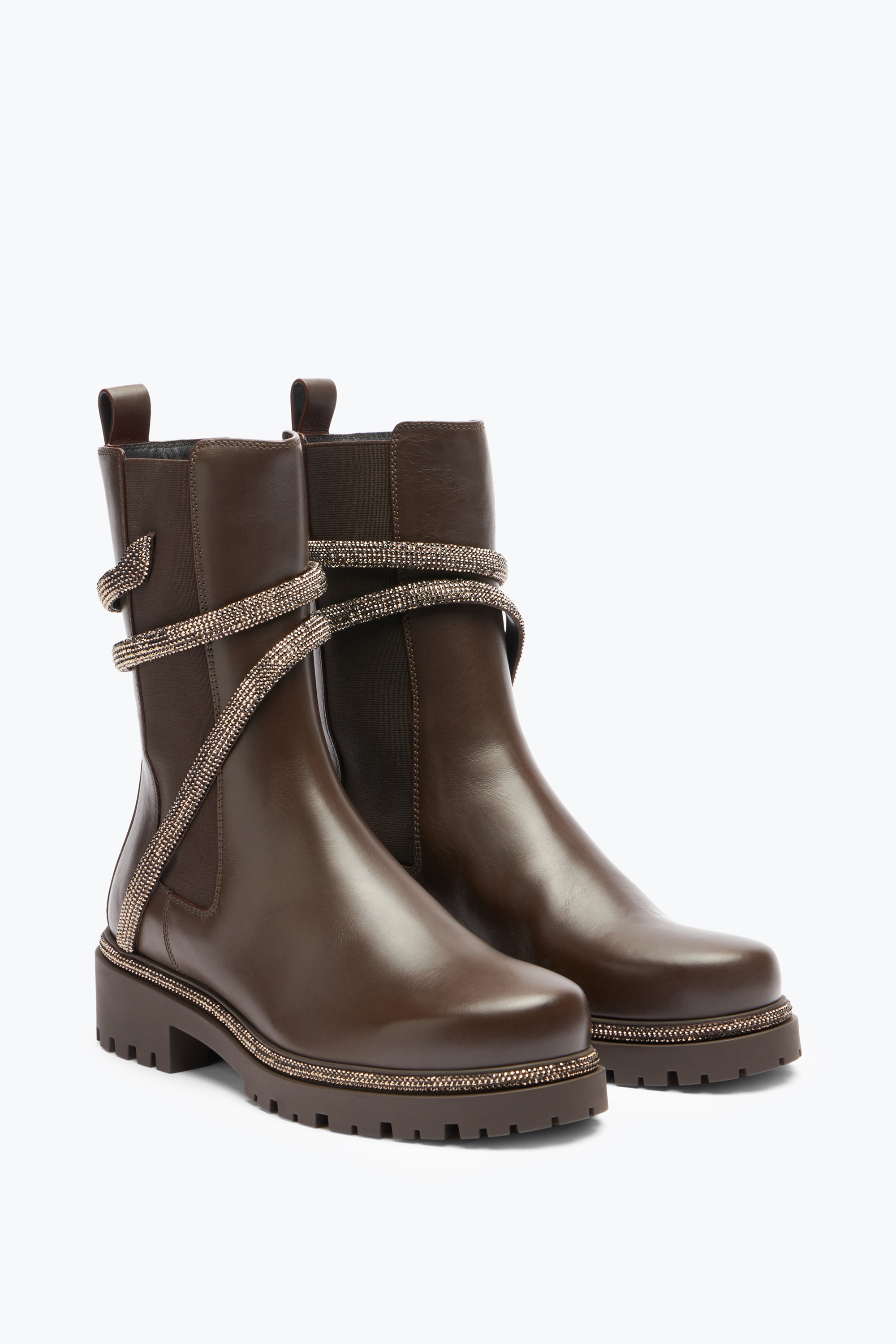  Ren&eacute; Caovilla Ren&eacute; Caovilla Cleo Crystal Chestnut Brown Bootie 25 Woman  Brown 