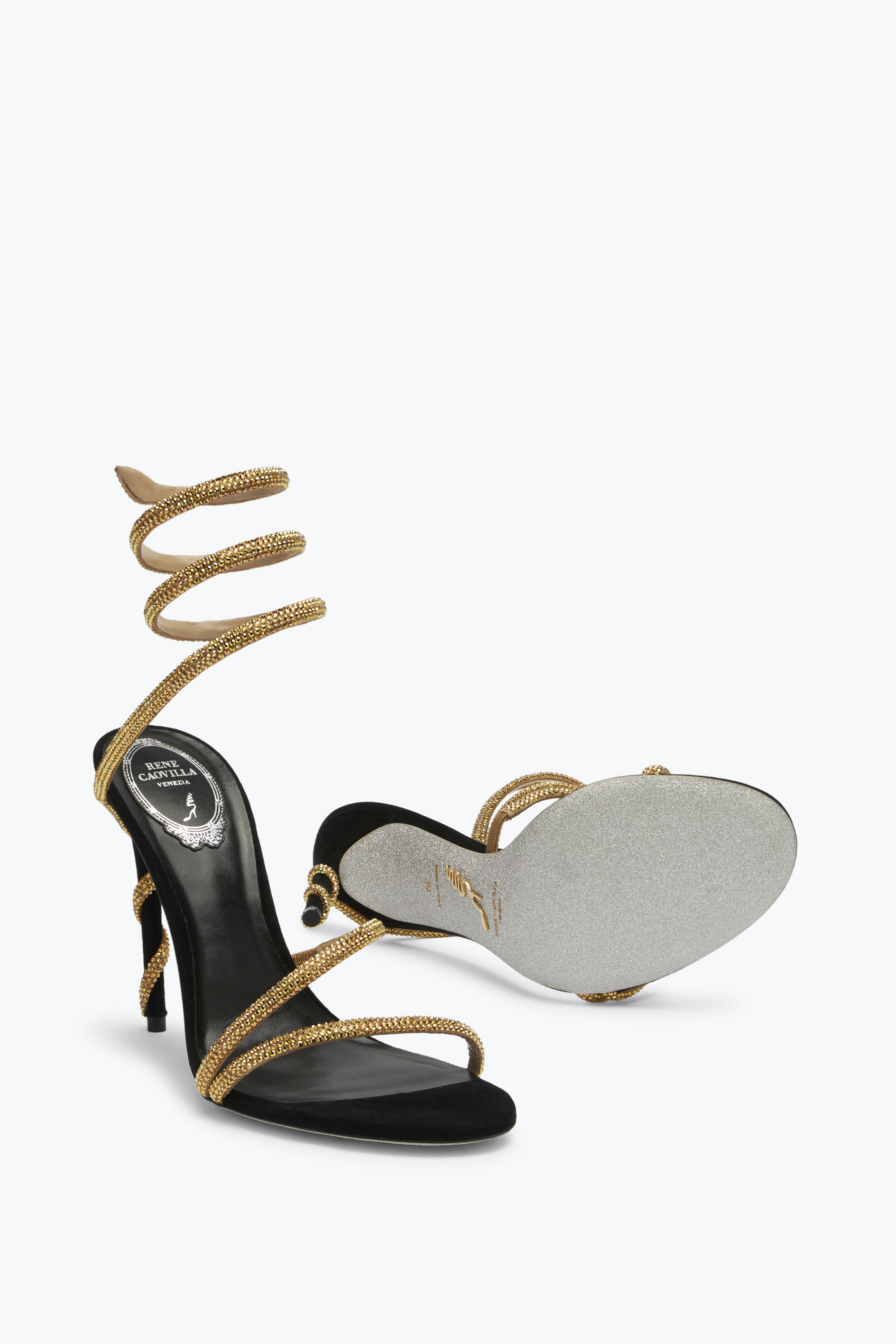 René Caovilla Crystal-embellished Stiletto Sandals With Spiraled Strap In Neutral