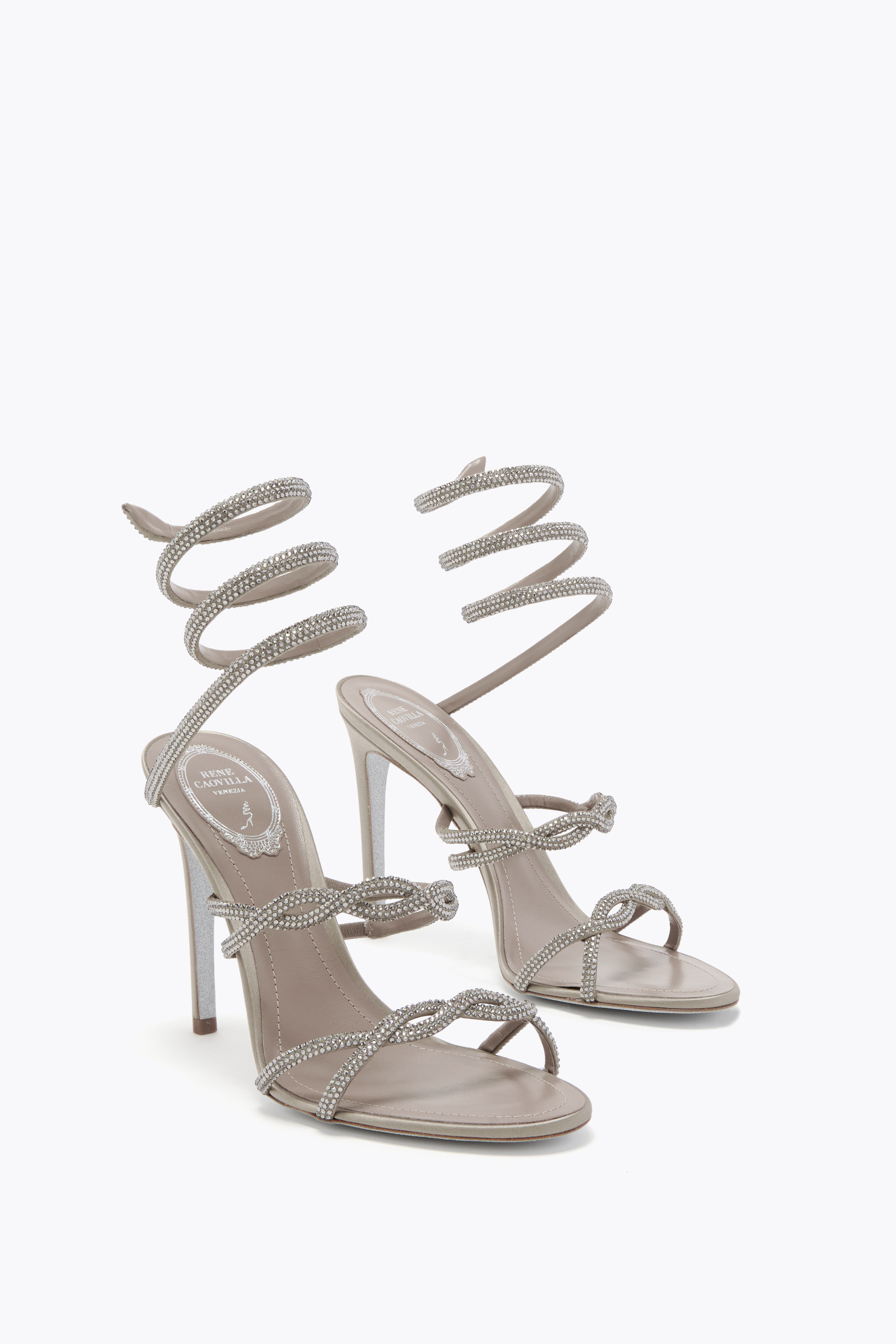 René Caovilla 110mm Crystal-embellished Spiral-wrap Sandals In White