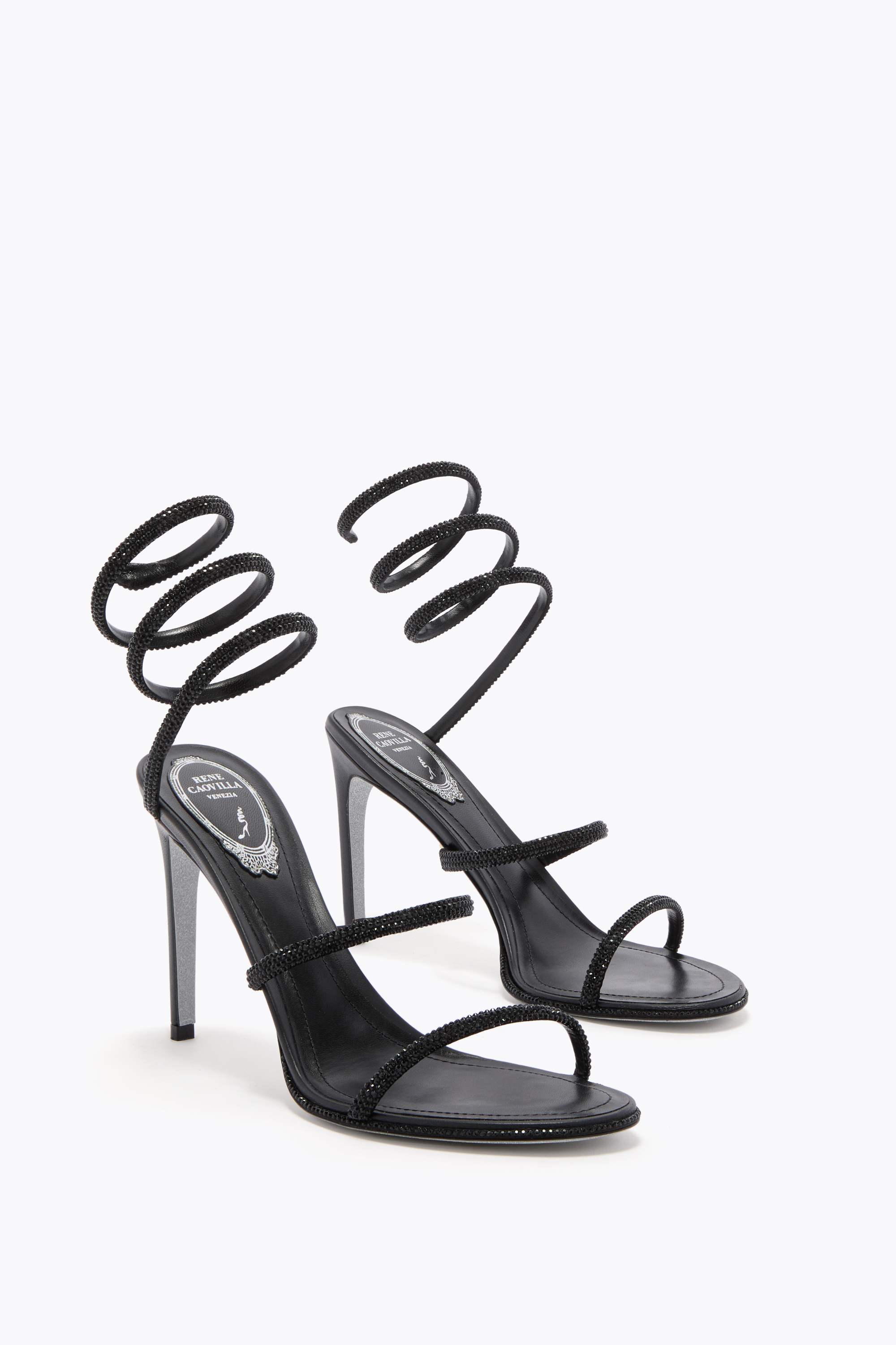 René Caovilla 105mm Leather Sandals In Black