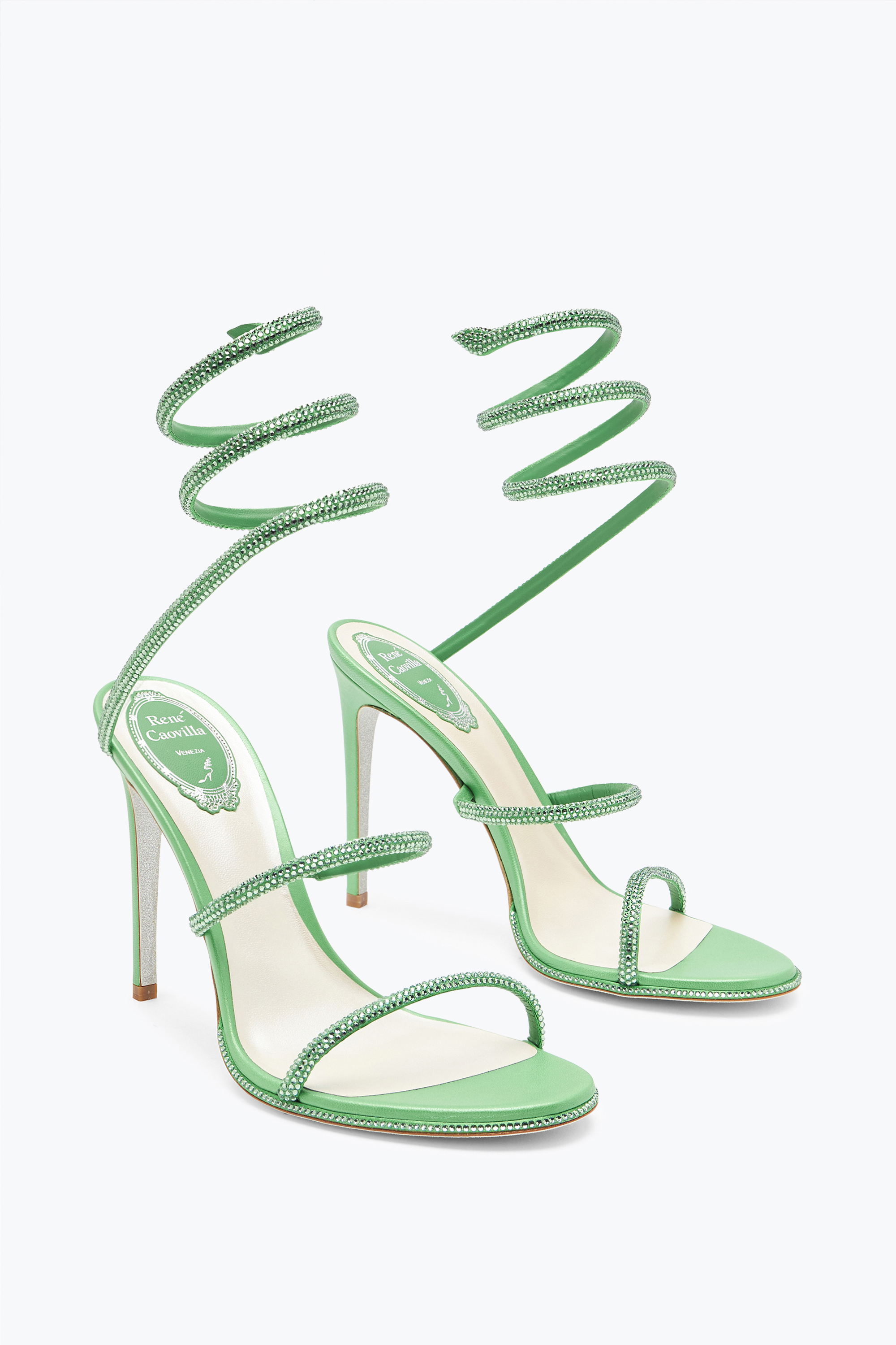 René Caovilla Cleo Mint Green Sandal With Crystals 105