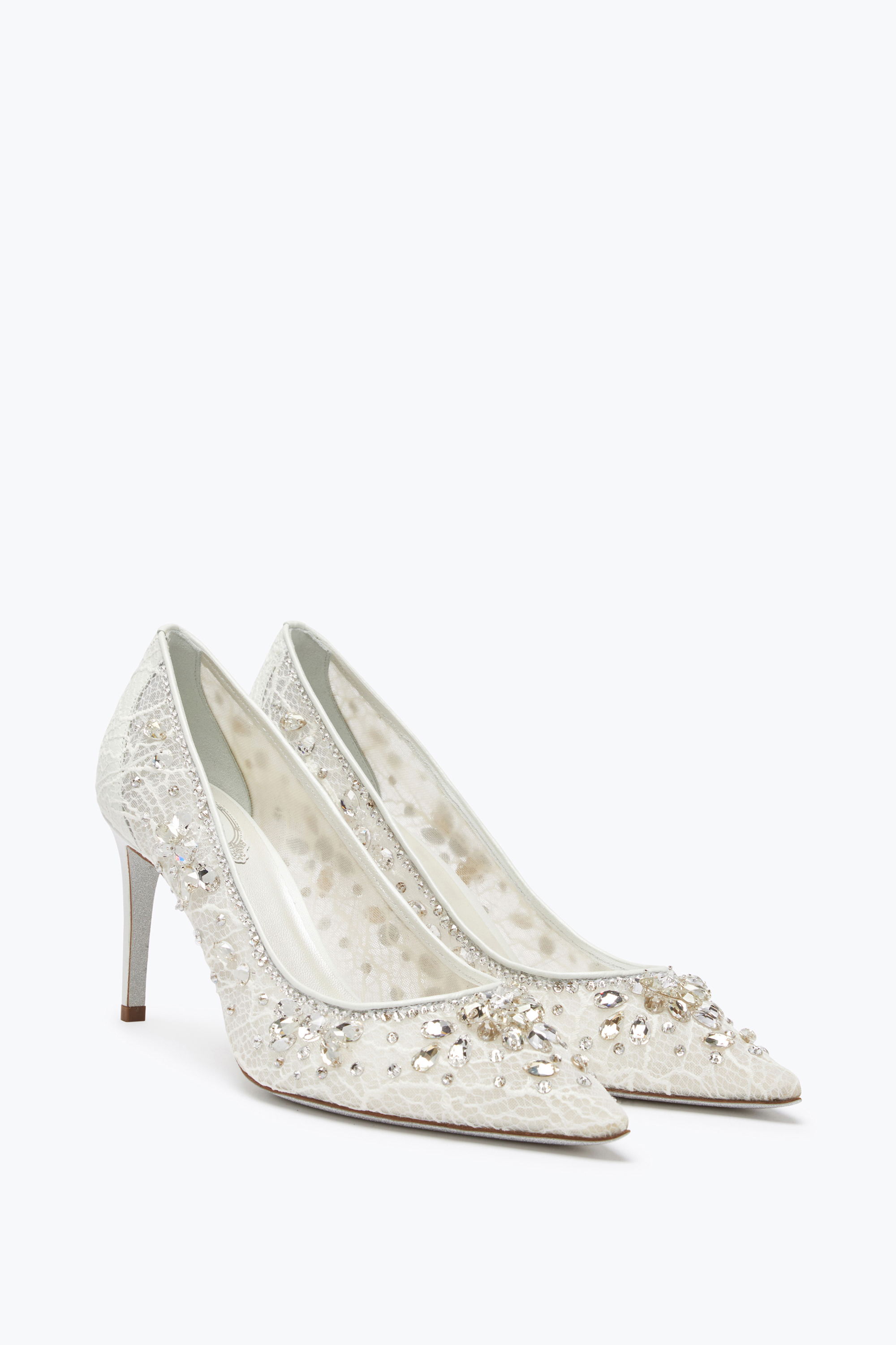  Ren&eacute; Caovilla Ren&eacute; Caovilla Cinderella Kristallweiße Pumps 80 Frau  Weiss 