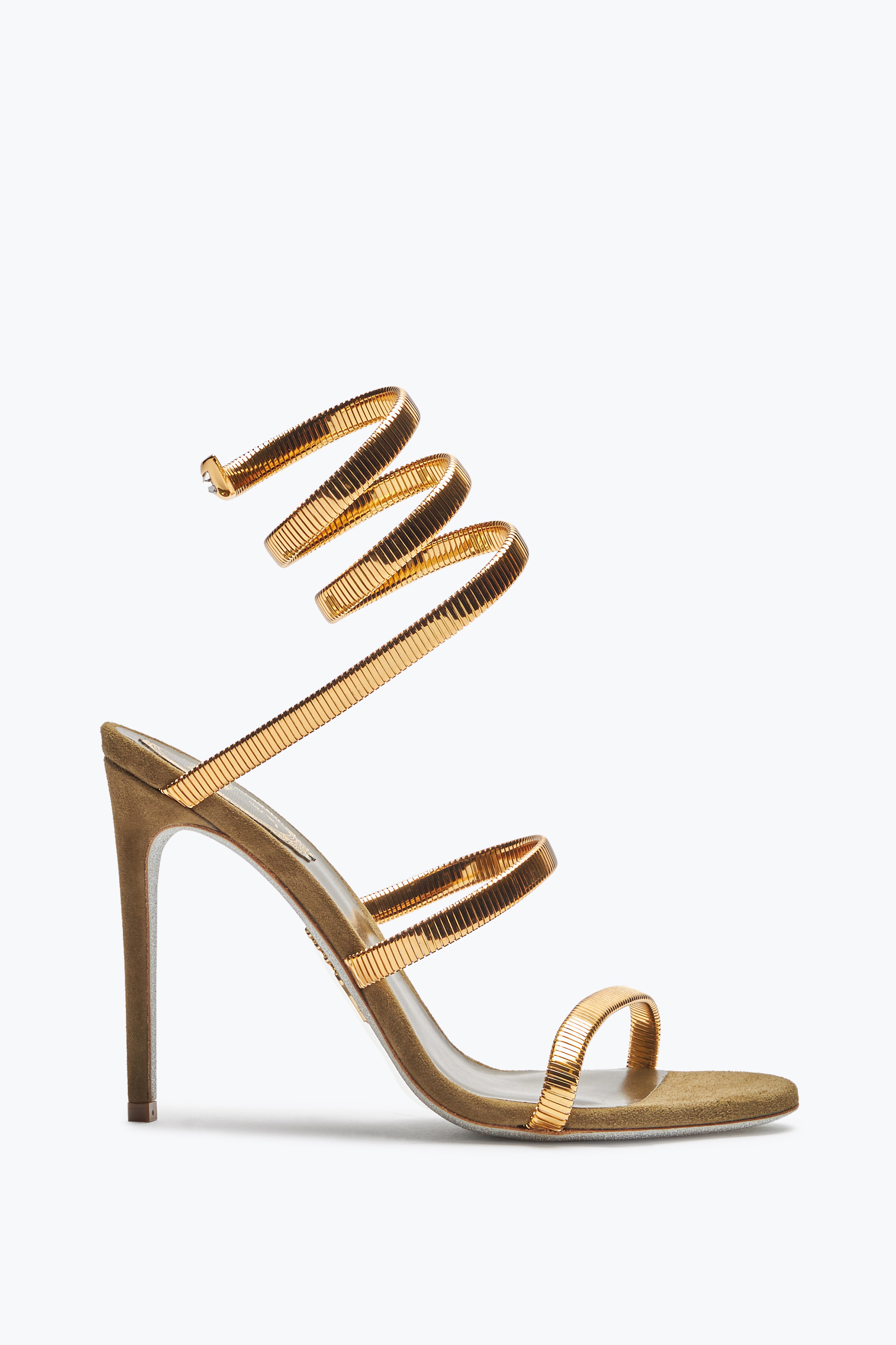 René Caovilla Juniper Gold And Khaki Sandal 105