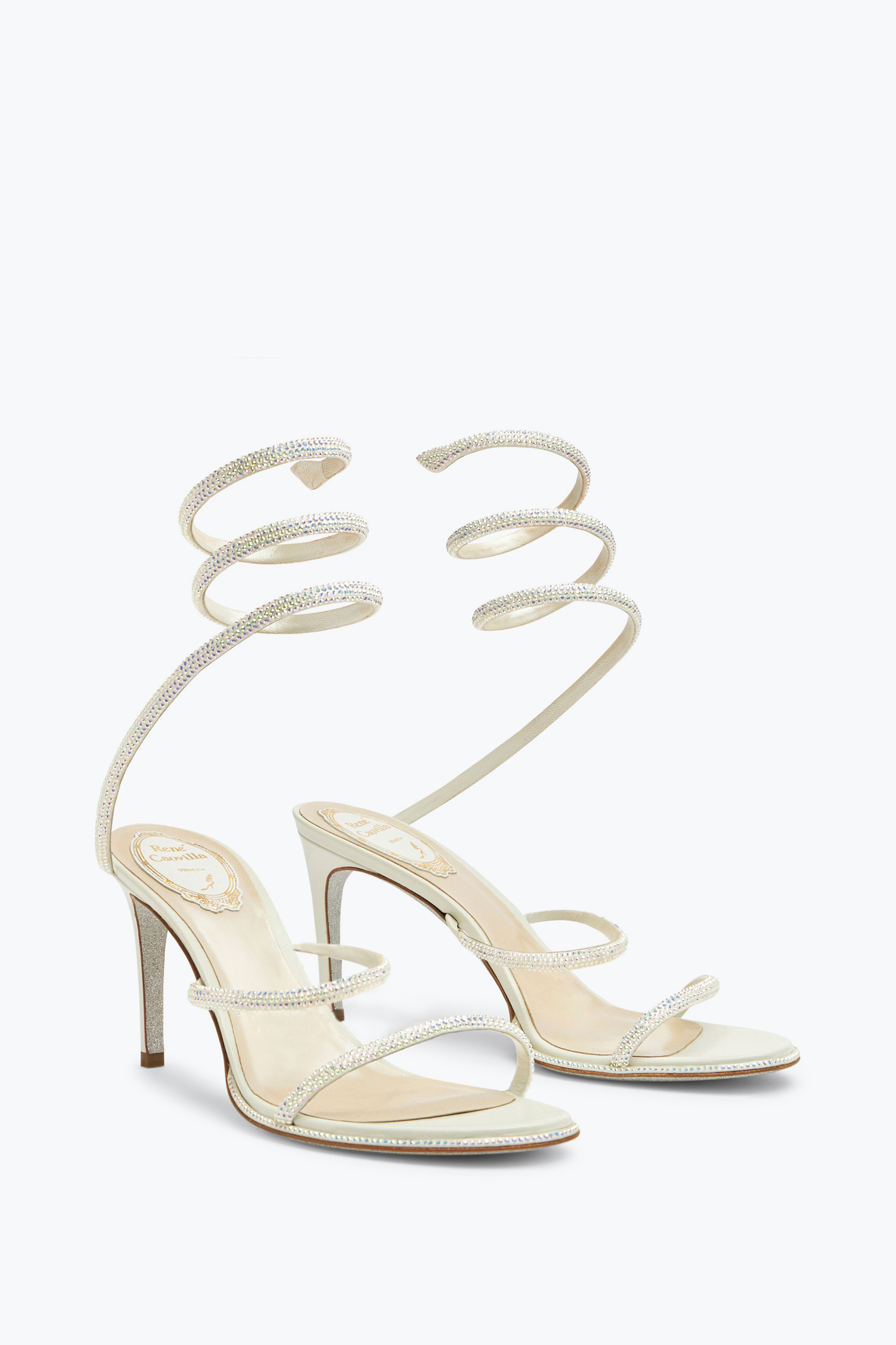  Ren&eacute; Caovilla Ren&eacute; Caovilla Abendsandalette Aus Weißem Satin Cleo Frau  Weiss 