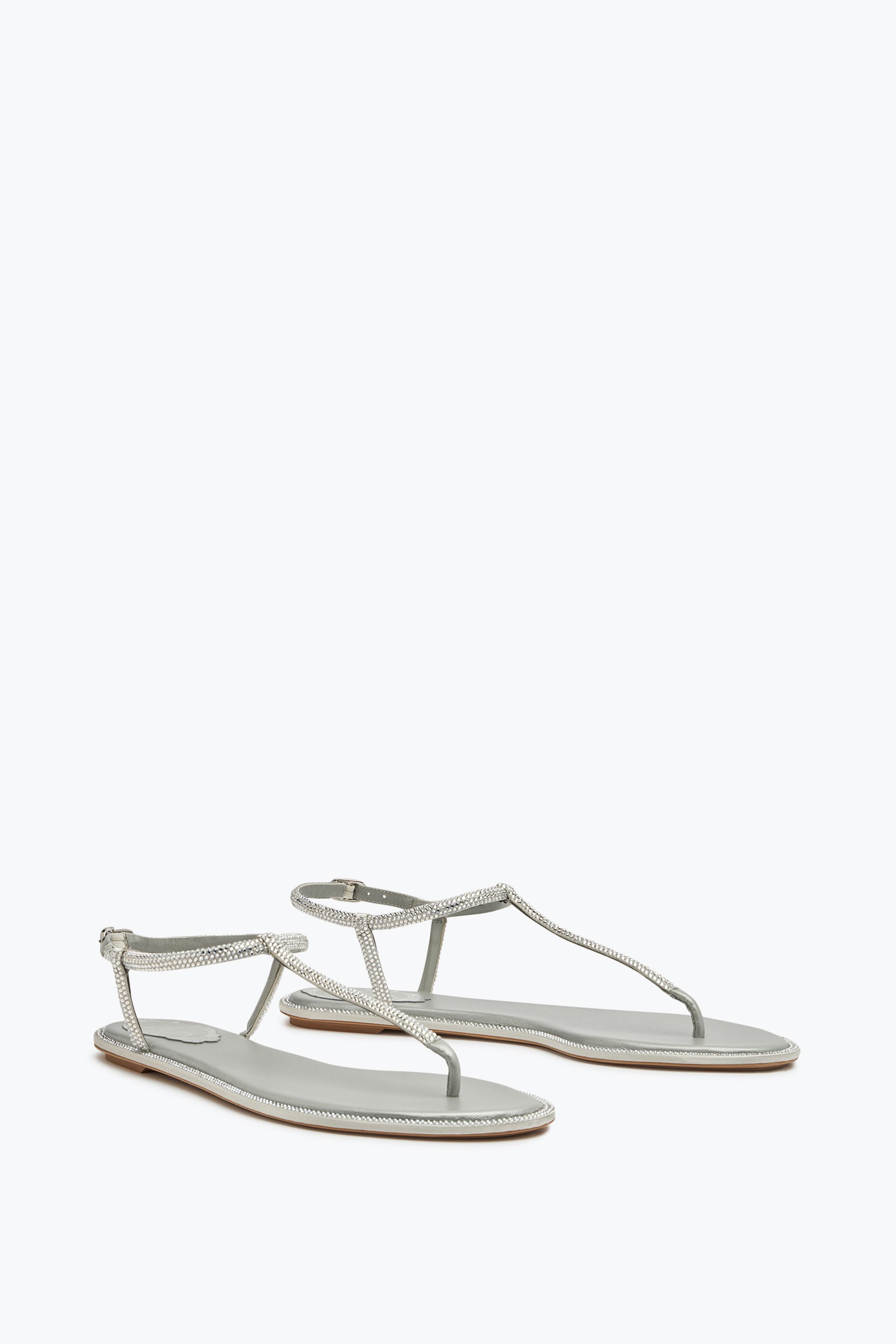 René Caovilla Strass T-strap Thong Sandals In Metallic