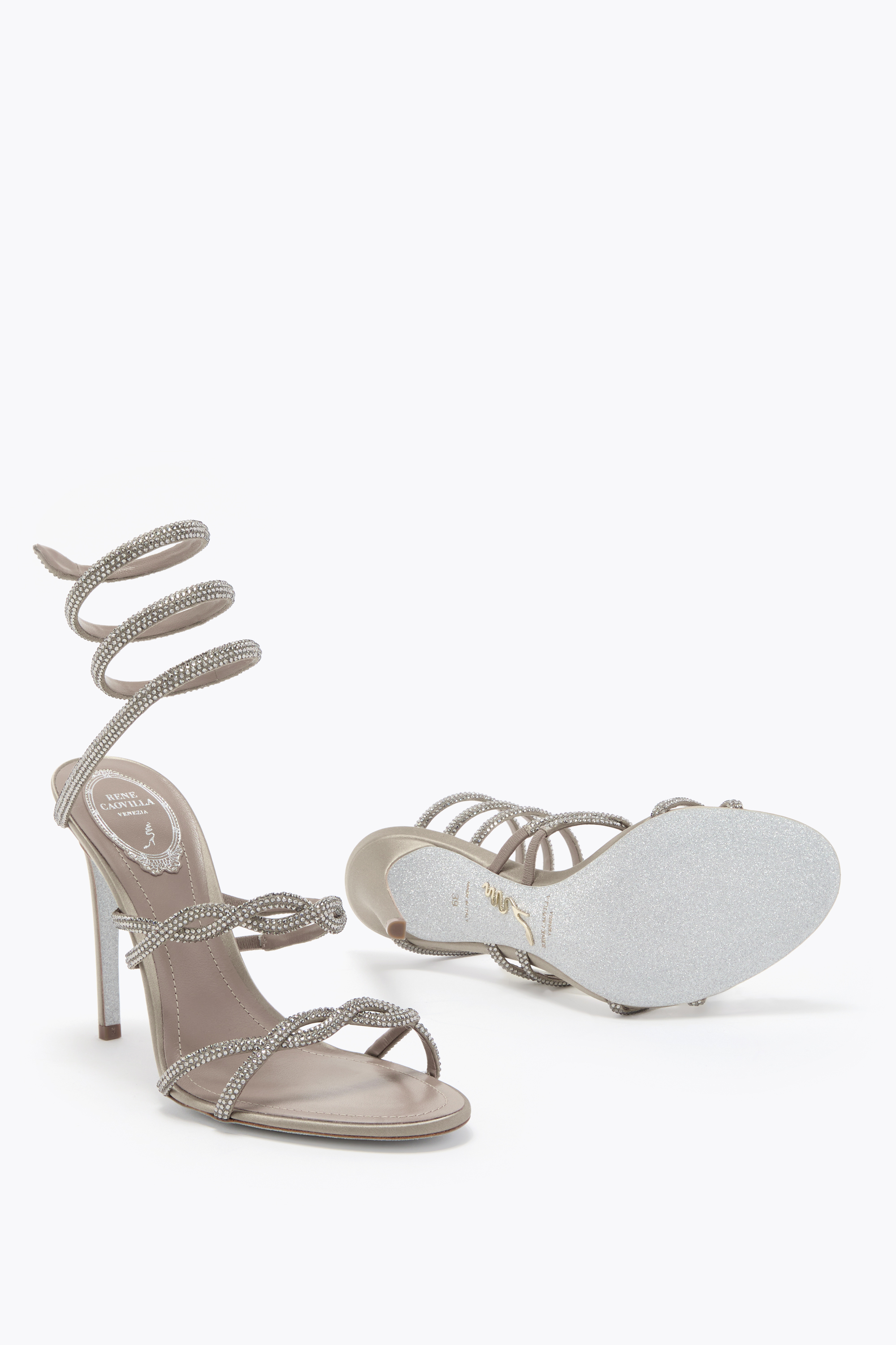 René Caovilla 110mm Crystal-embellished Spiral-wrap Sandals In White