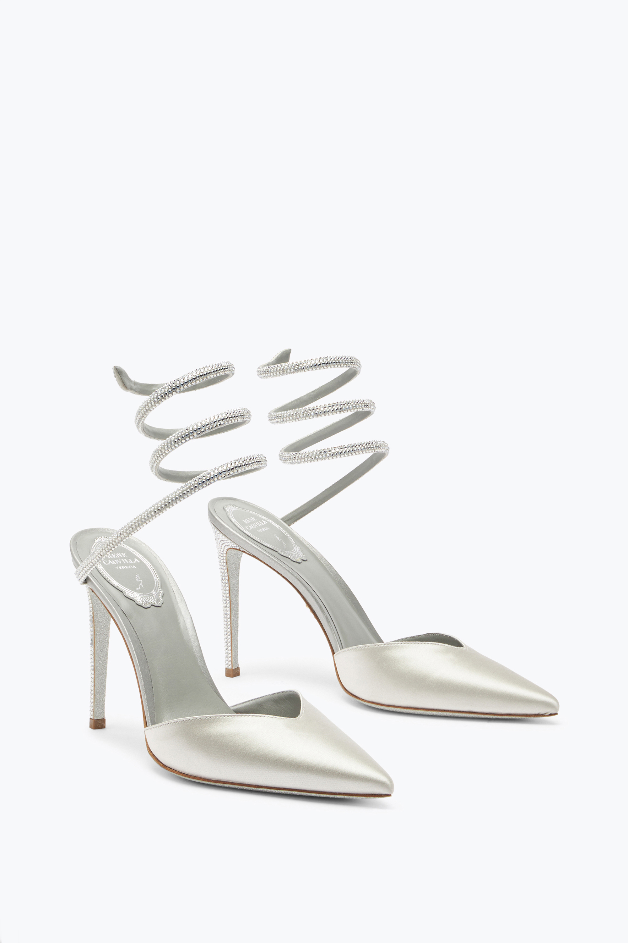  Ren&eacute; Caovilla Ren&eacute; Caovilla Cleo Crystal Gray Open-back Pump 105 Woman  Gray 