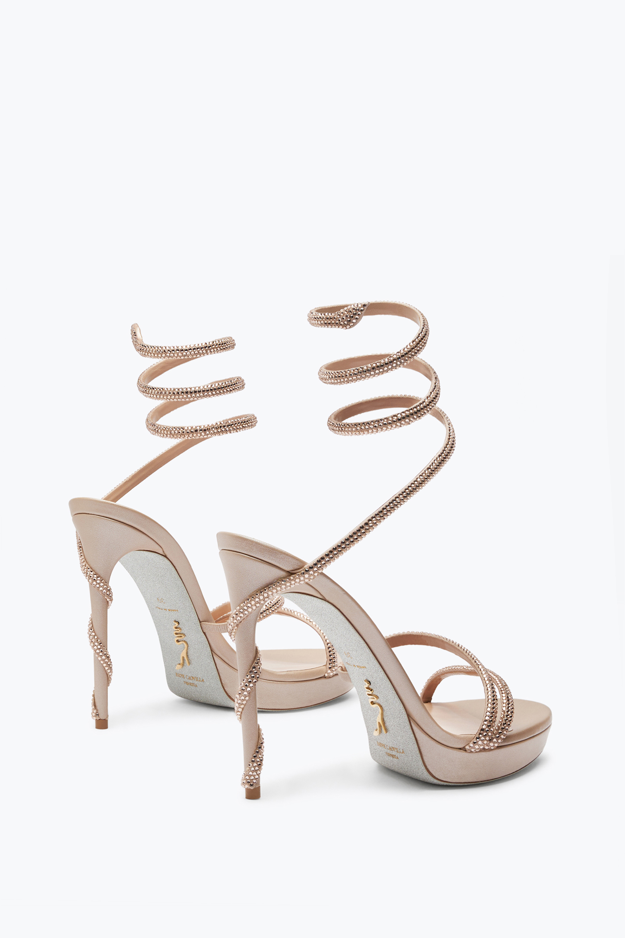  Ren&eacute; Caovilla Ren&eacute; Caovilla Sandalia Con Plataforma Margot De Color Beige Cascarón Y Cristales 120 Mujer  Nude 