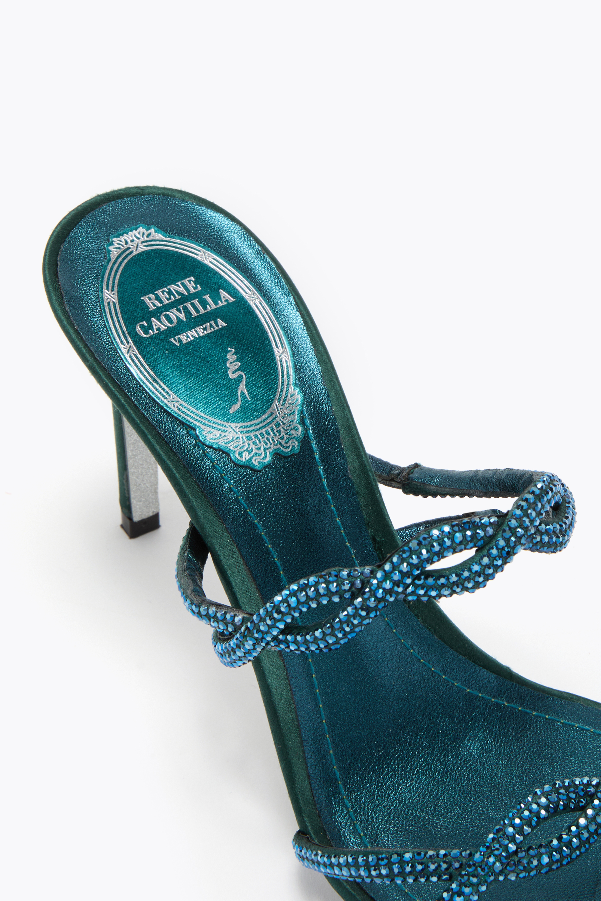 René Caovilla Braid Teal Mule 80 In Blue