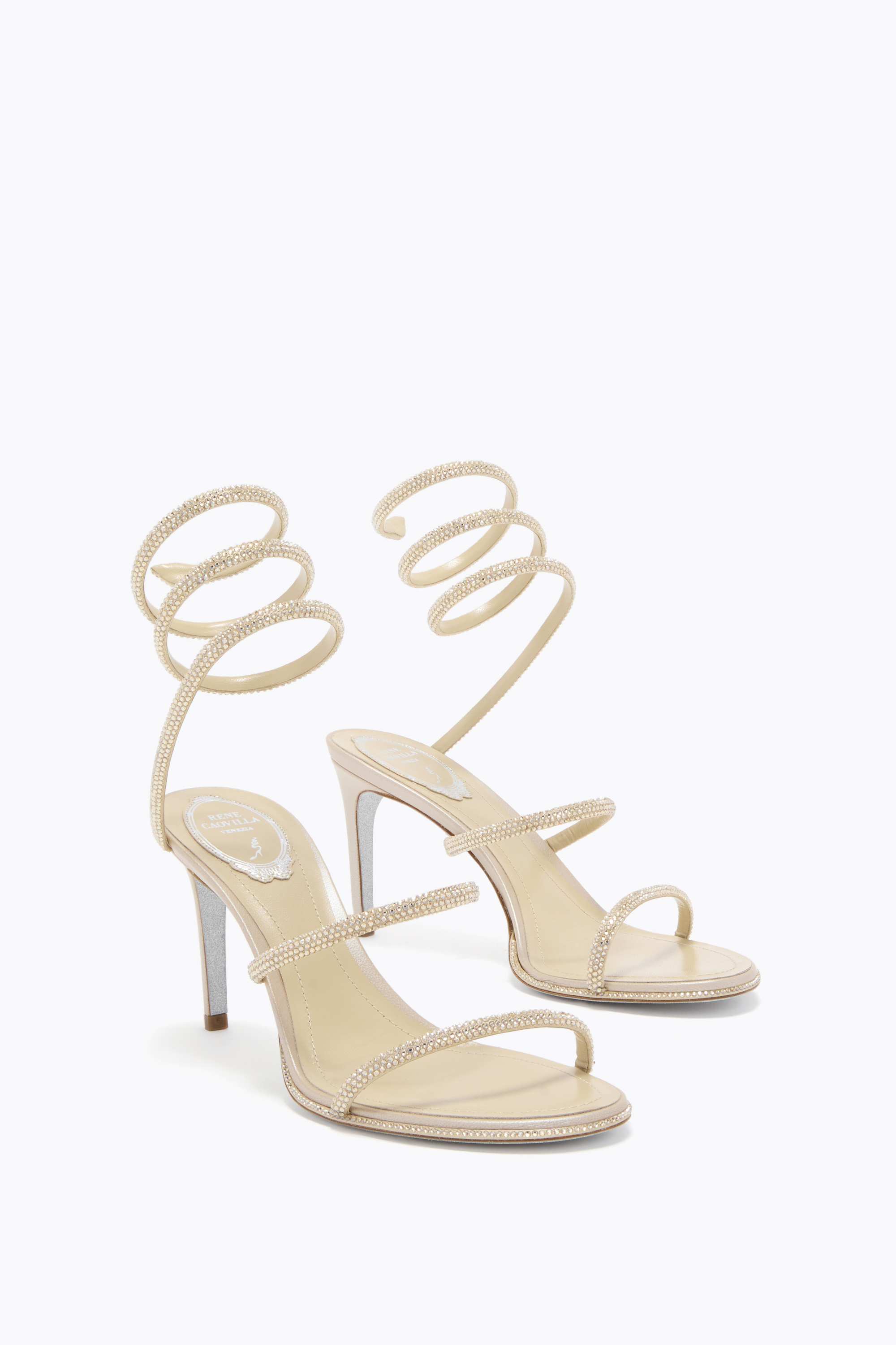 René Caovilla Cleo Champagne Sandal 80 In Gold