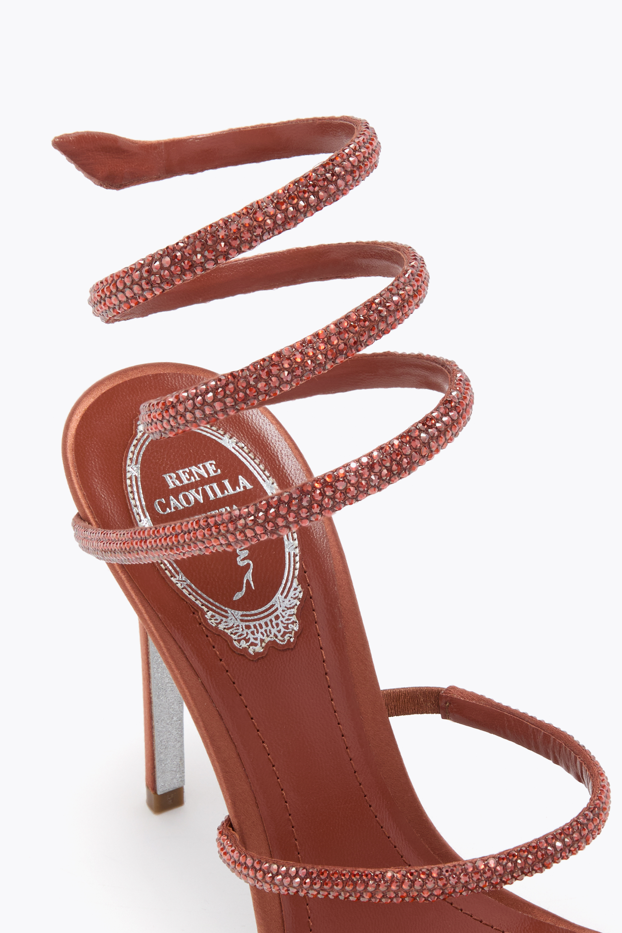 René Caovilla Cleo Rust Satin/red Flame Strass Sandal In Multi