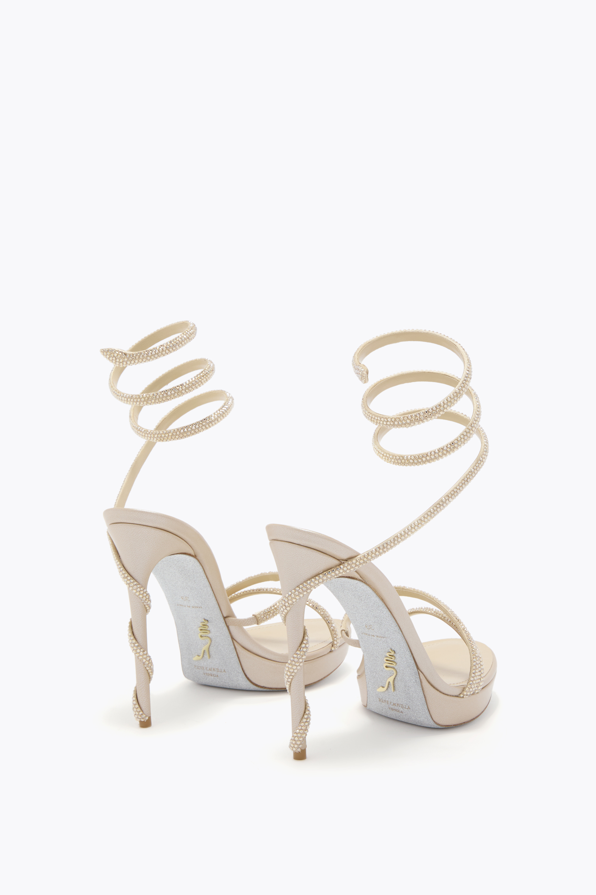 René Caovilla Margot Champagne Platform Sandal 120 In Gold