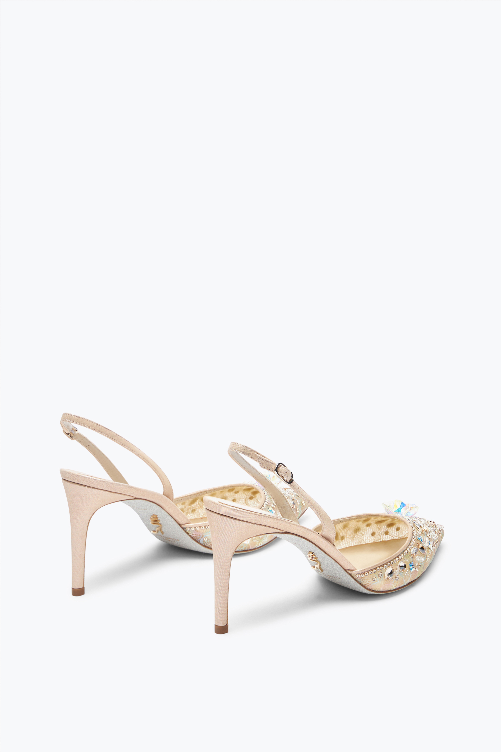  Ren&eacute; Caovilla Ren&eacute; Caovilla Cinderella Slingback 80 In Honig Mit Kristallen Frau  Honig 