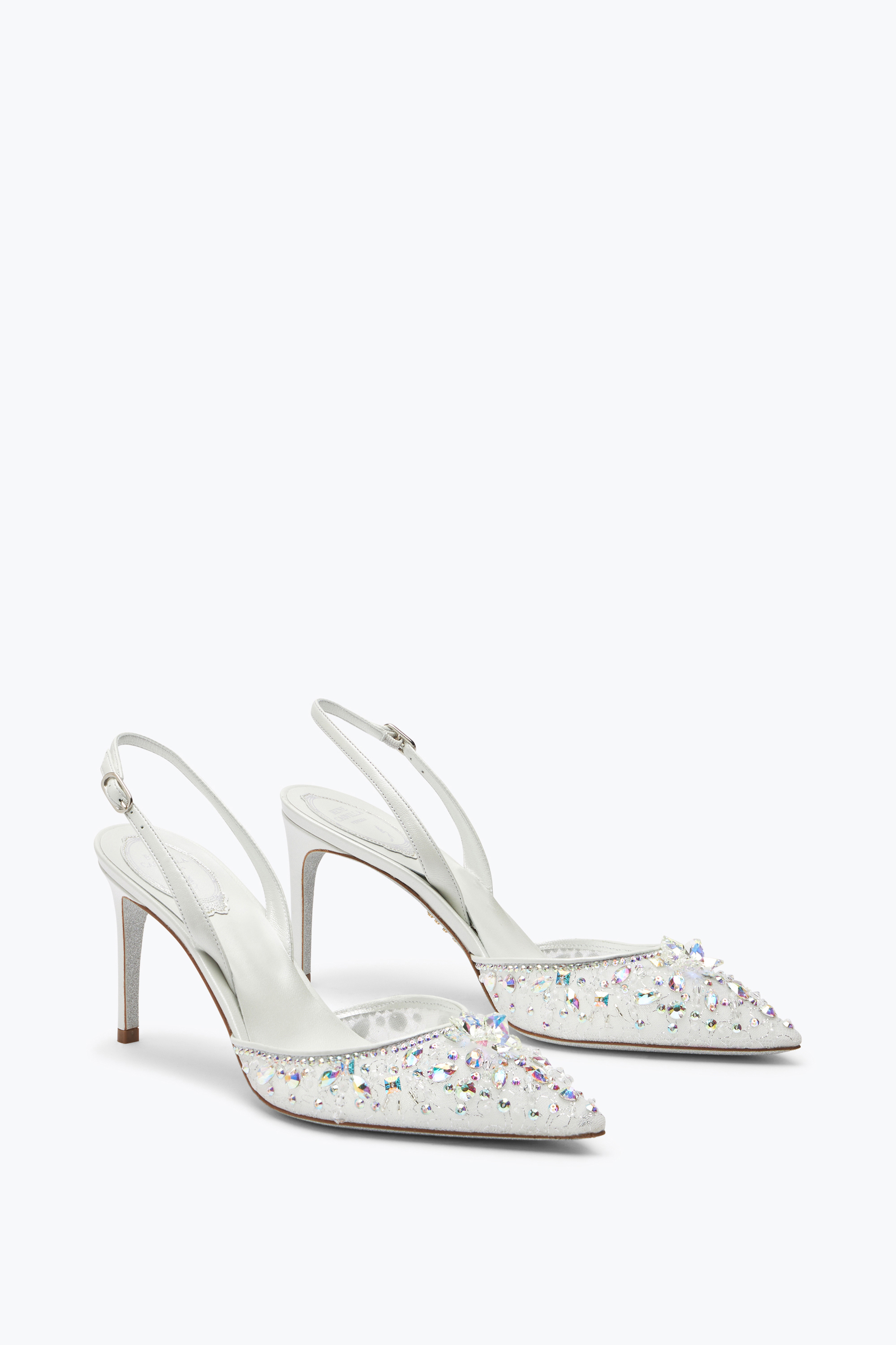  Ren&eacute; Caovilla Ren&eacute; Caovilla Cinderella Slingback In Weiß Mit Kristallen 80 Frau  Weiss 