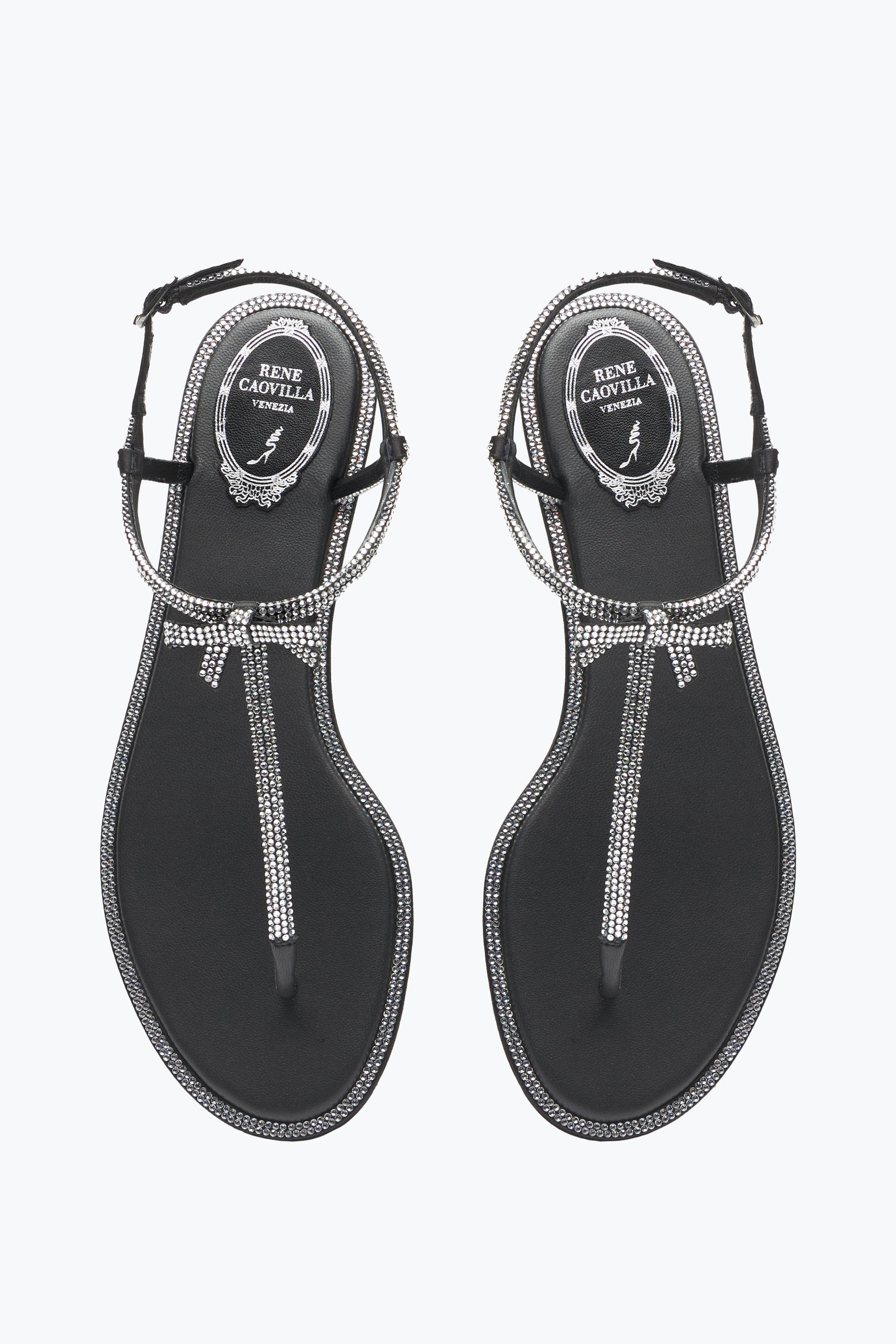 René Caovilla Satin Leather Sandals Bow Detail In R001v065